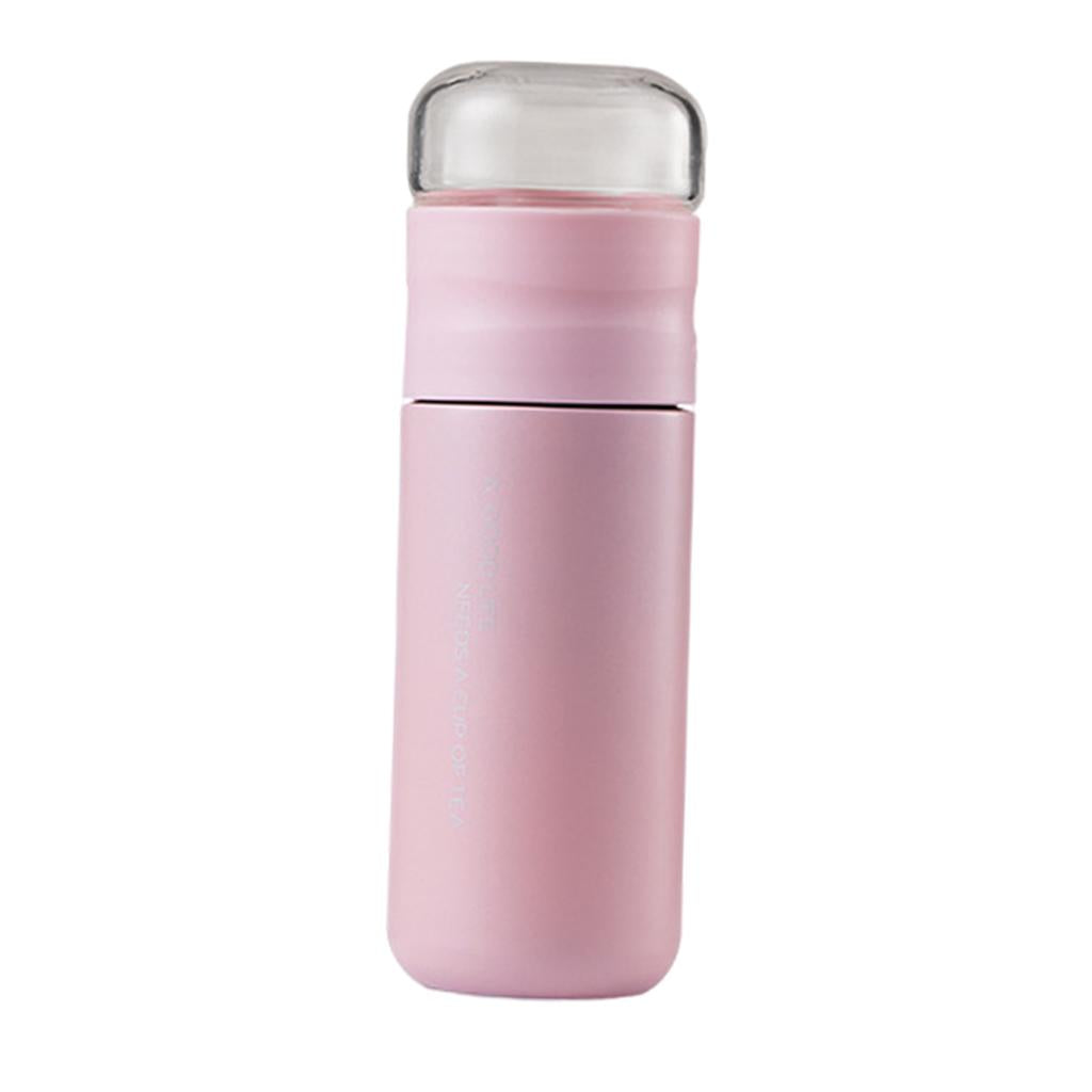 Insulated Bottle Leakproof with Glass Infuser Rotary Filtration for Home Pink