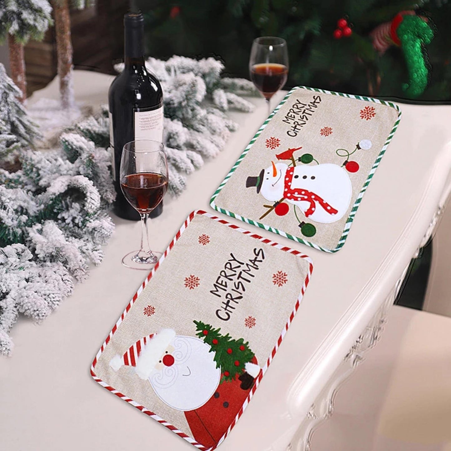 Placemat Decoration Rectangle dinner Christmas Embroidery for Xmas New Year