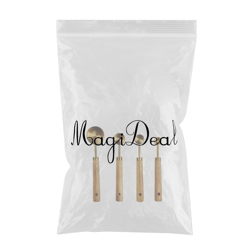Stainless Steel Measuring Cups Spoons Set Wood Handle Measuring Spoon