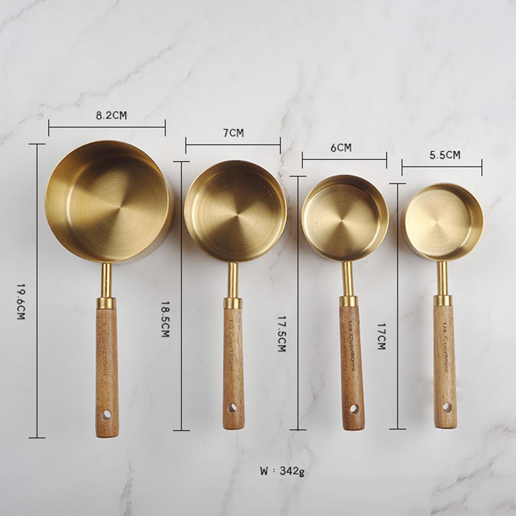 Stainless Steel Measuring Cups Spoons Set Wood Handle Measuring Cup