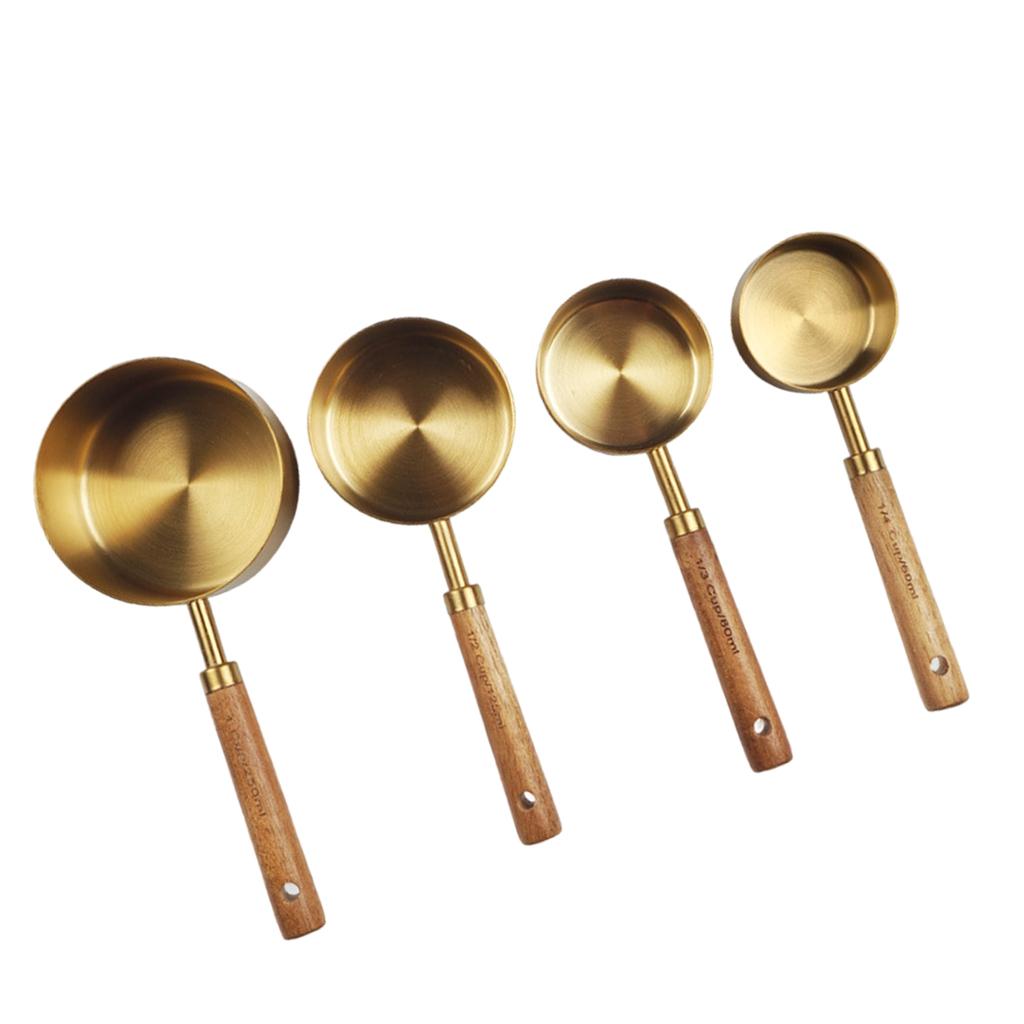 Stainless Steel Measuring Cups Spoons Set Wood Handle Measuring Cup