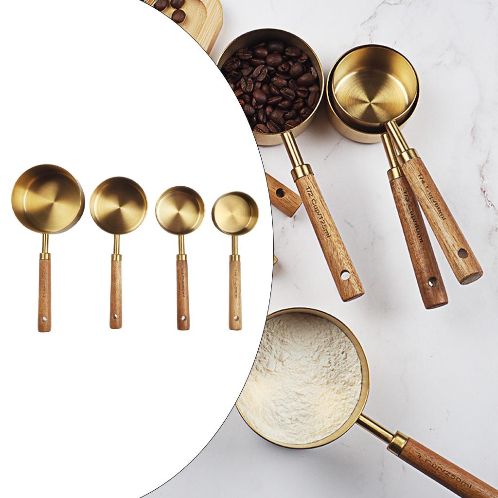 Stainless Steel Measuring Cups Spoons Set Wood Handle Measuring Cup