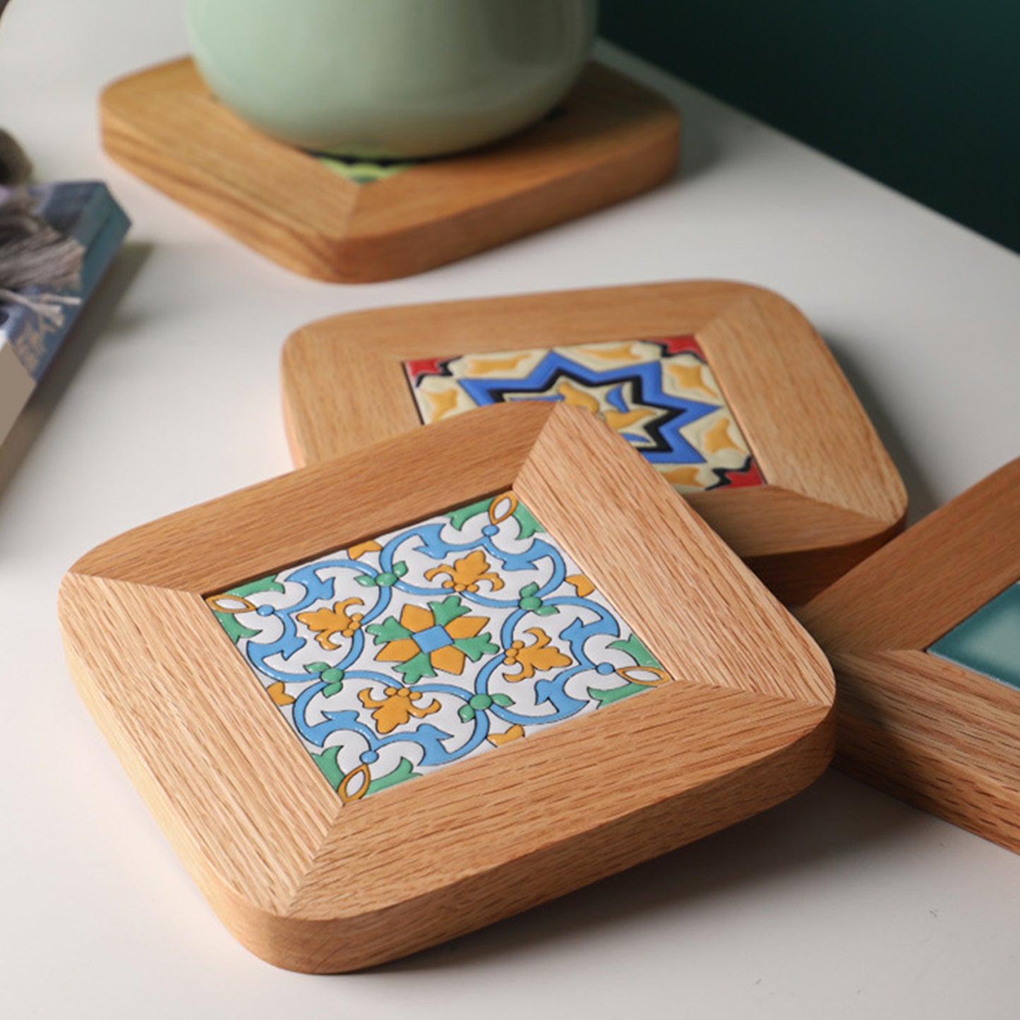 Plate Pad Wooden Cup Coaster Insulation Pads for Kitchen Table Dinning Room Type D