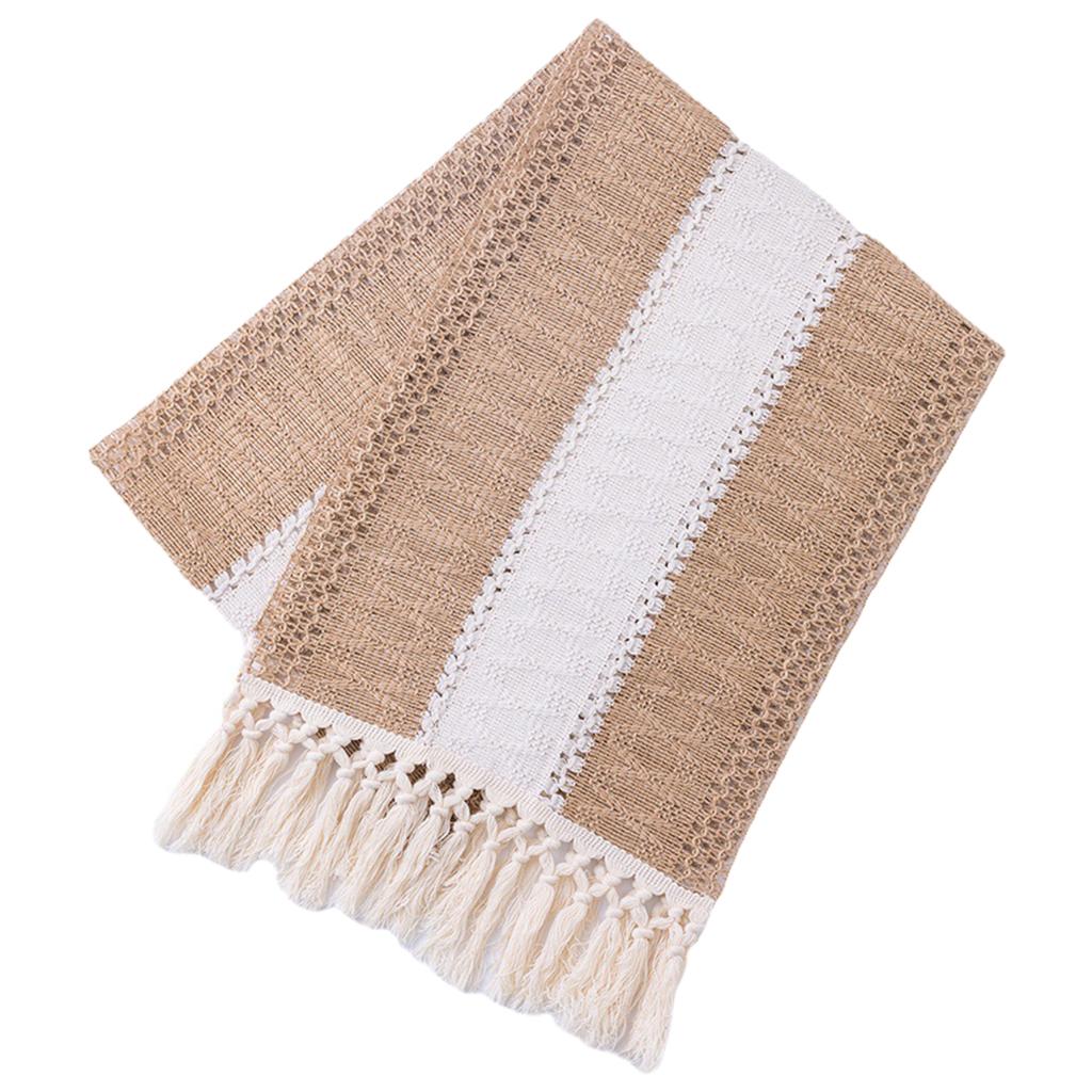 Macrame Table Runner Cream Beige Hollow Tassels for Home for Boho Party 11.8×110.2inch