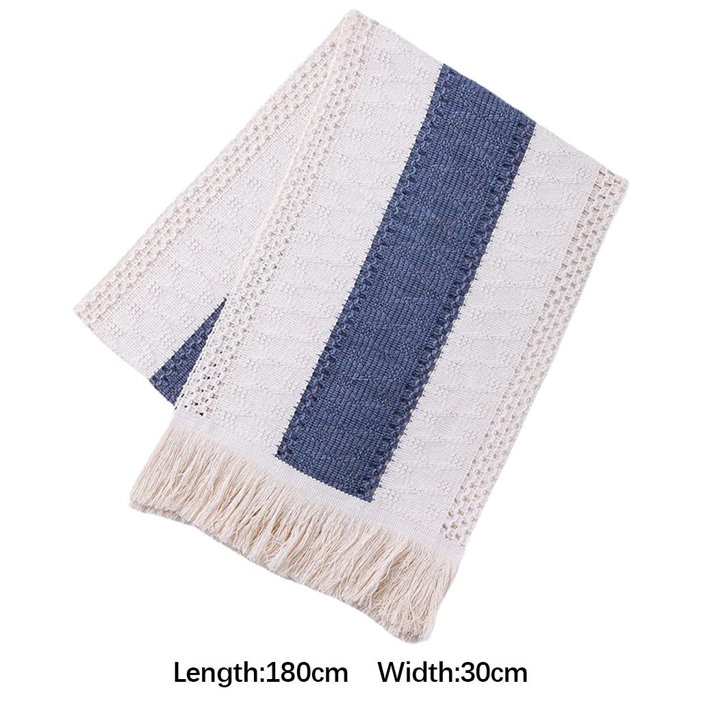 Macrame Table Runner Rustic Style Hollow Tassels Woven for Bohemian Dining blue11.8×70.9inch