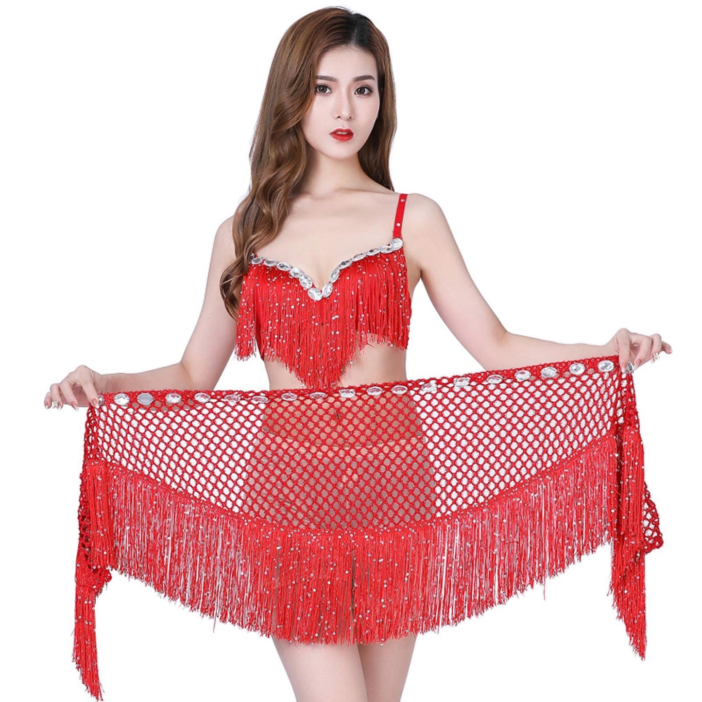Belly Dance Hip Scarf Dance Belt Tassel Fancy Dress Skirt Belt Red