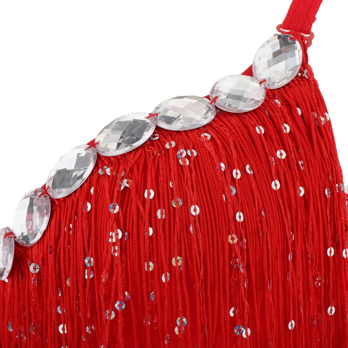 Belly Dance Bra Sparkle Sequined Tassel Top Party Club Red