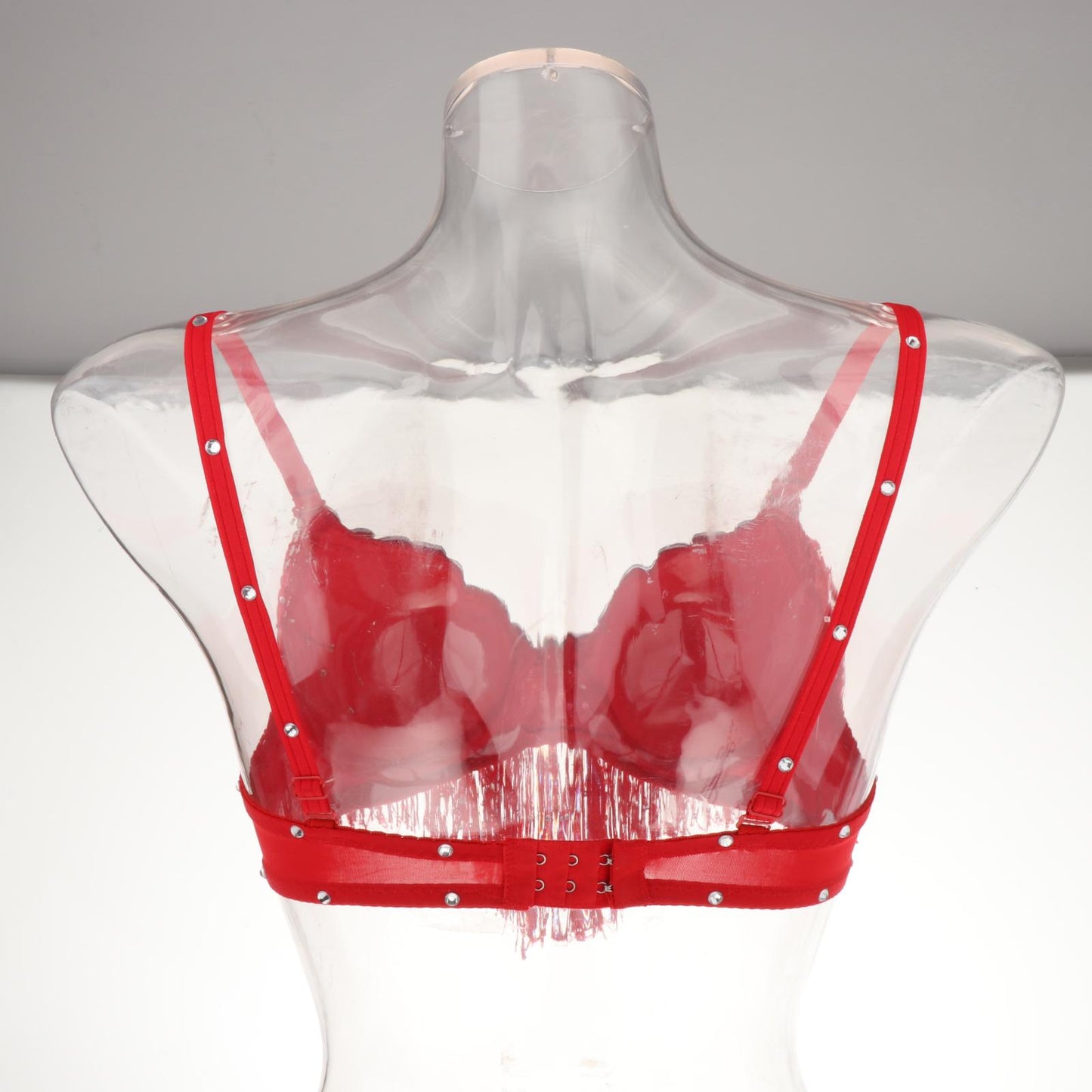 Belly Dance Bra Sparkle Sequined Tassel Top Party Club Red