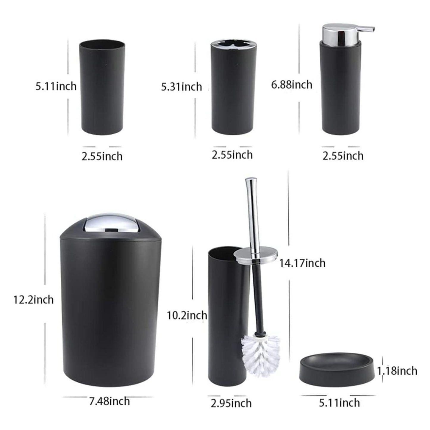 6x Bathroom Accessories Set Tumbler Toothbrush Holder Lotion Dispenser Black