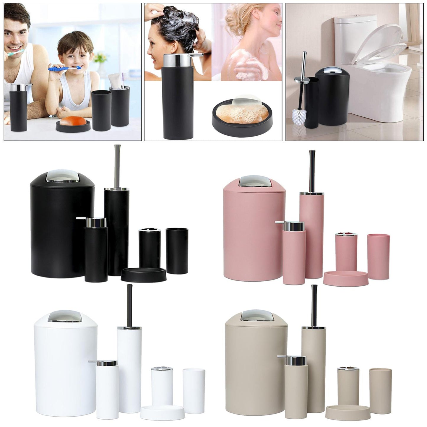 6x Bathroom Accessories Set Tumbler Toothbrush Holder Lotion Dispenser Black