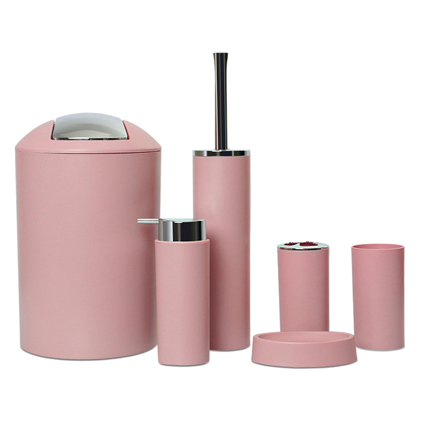 6x Bathroom Accessories Set Tumbler Toothbrush Holder Lotion Dispenser Pink