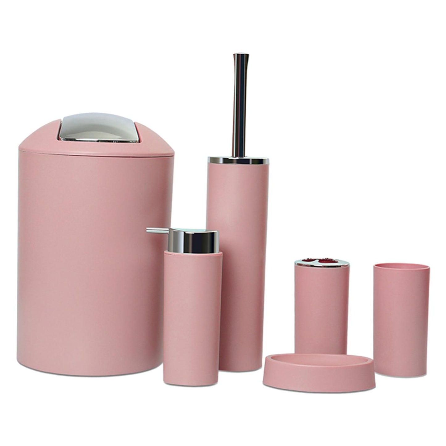 6x Bathroom Accessories Set Tumbler Toothbrush Holder Lotion Dispenser Pink