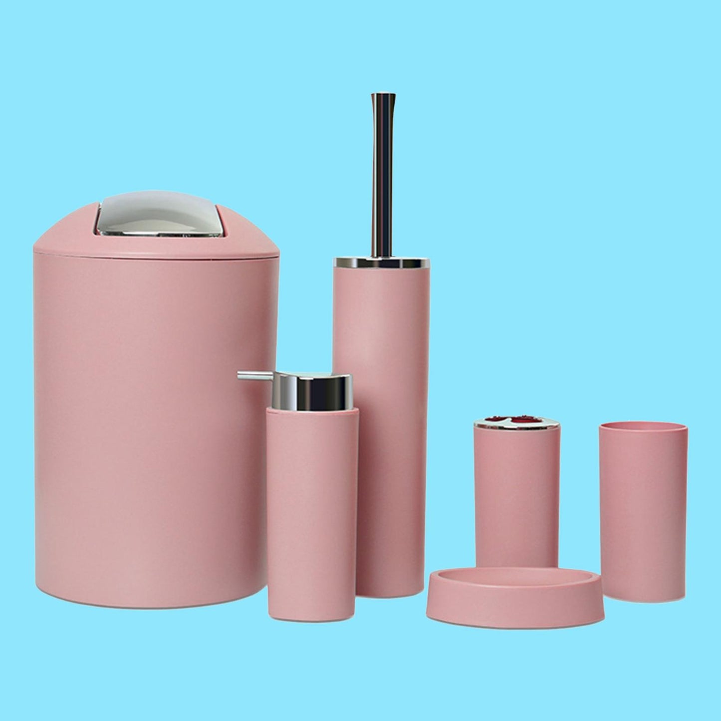6x Bathroom Accessories Set Tumbler Toothbrush Holder Lotion Dispenser Pink