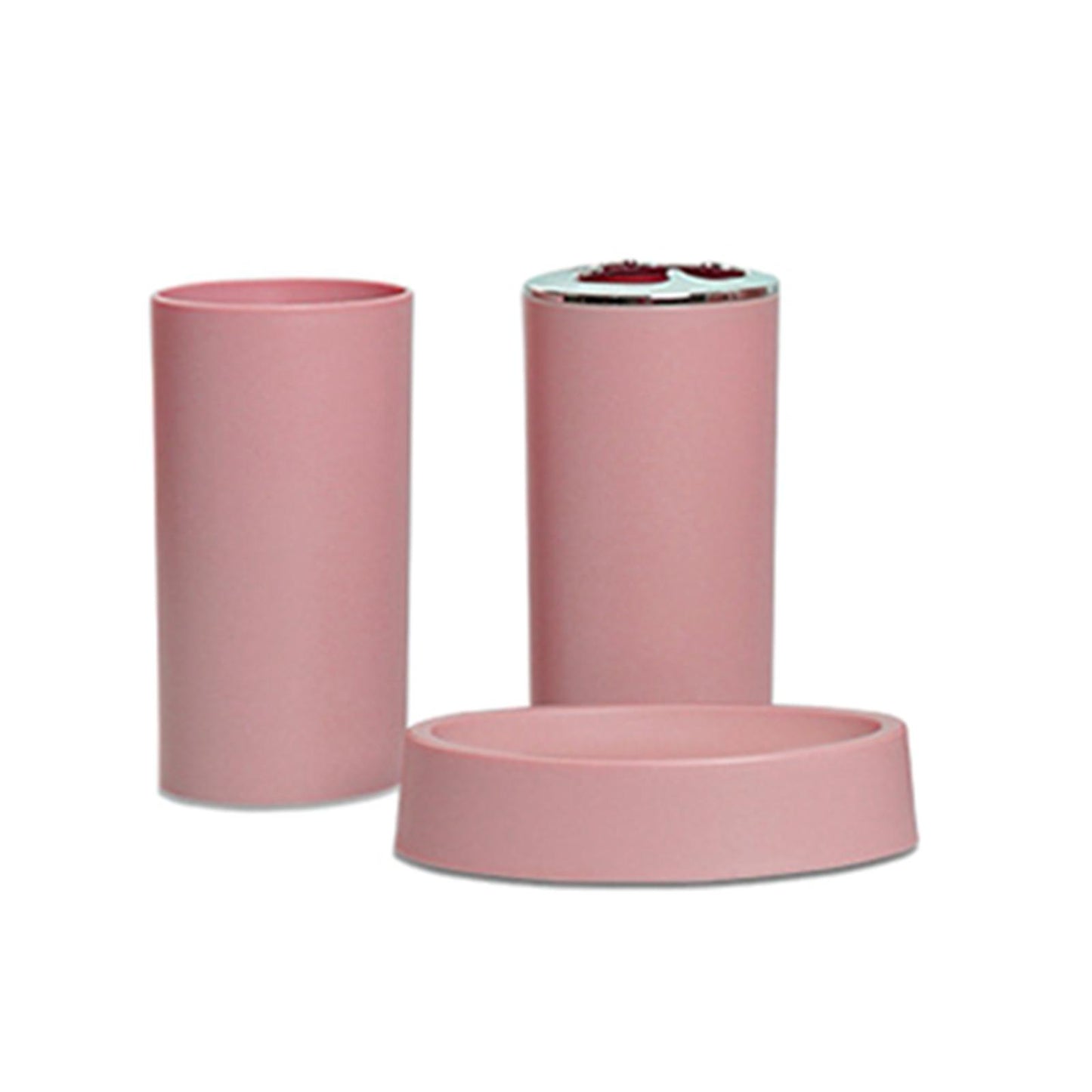 6x Bathroom Accessories Set Tumbler Toothbrush Holder Lotion Dispenser Pink