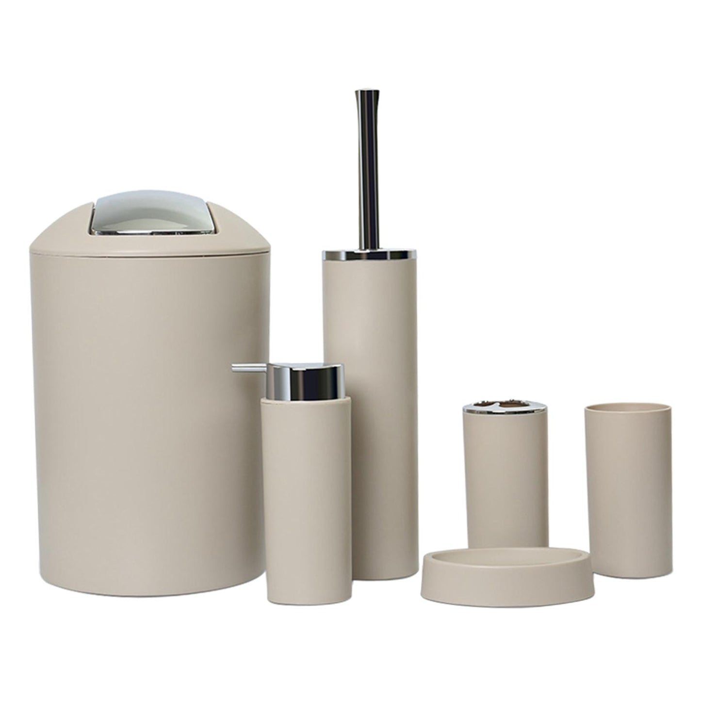 6x Bathroom Accessories Set Tumbler Toothbrush Holder Lotion Dispenser Beige