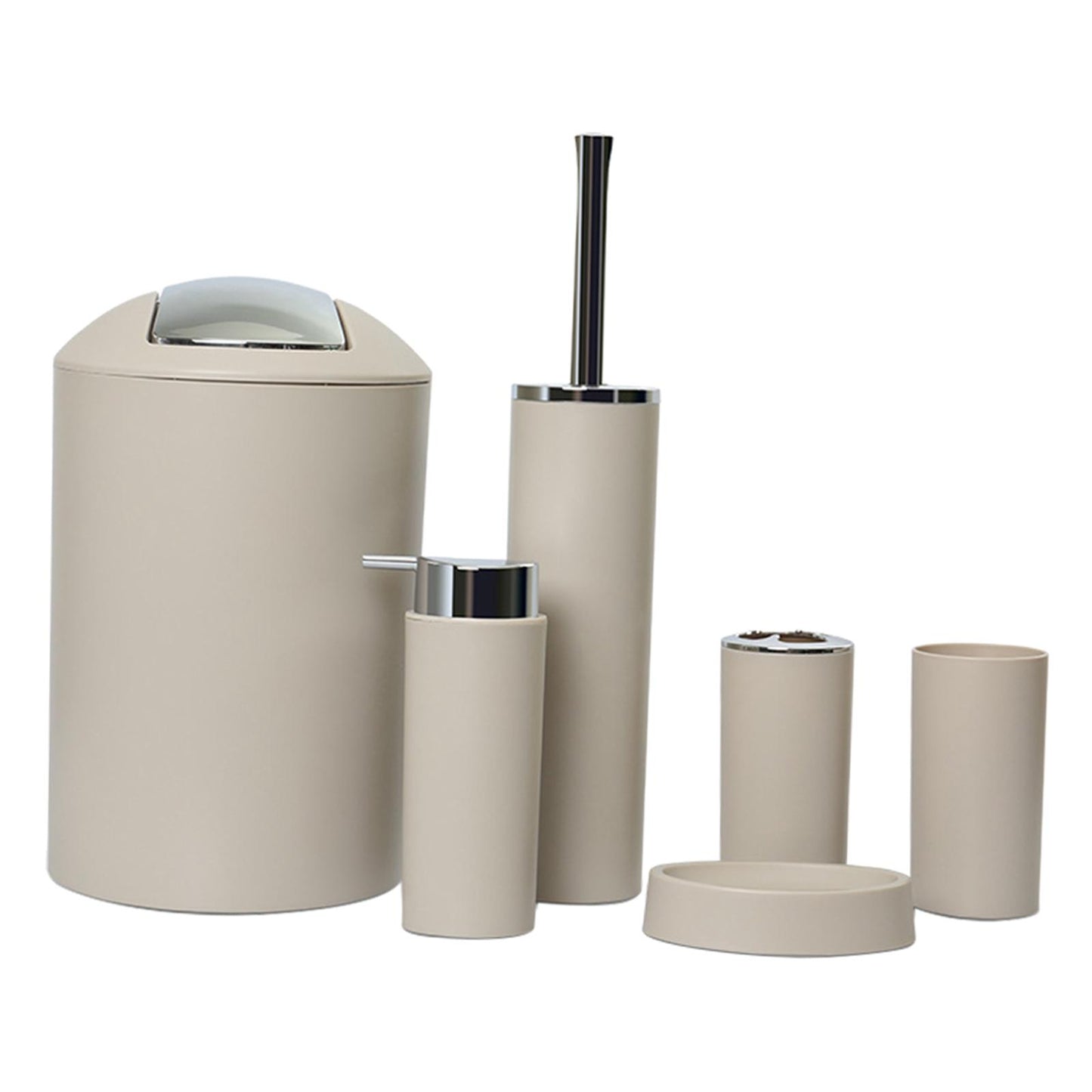 6x Bathroom Accessories Set Tumbler Toothbrush Holder Lotion Dispenser Beige