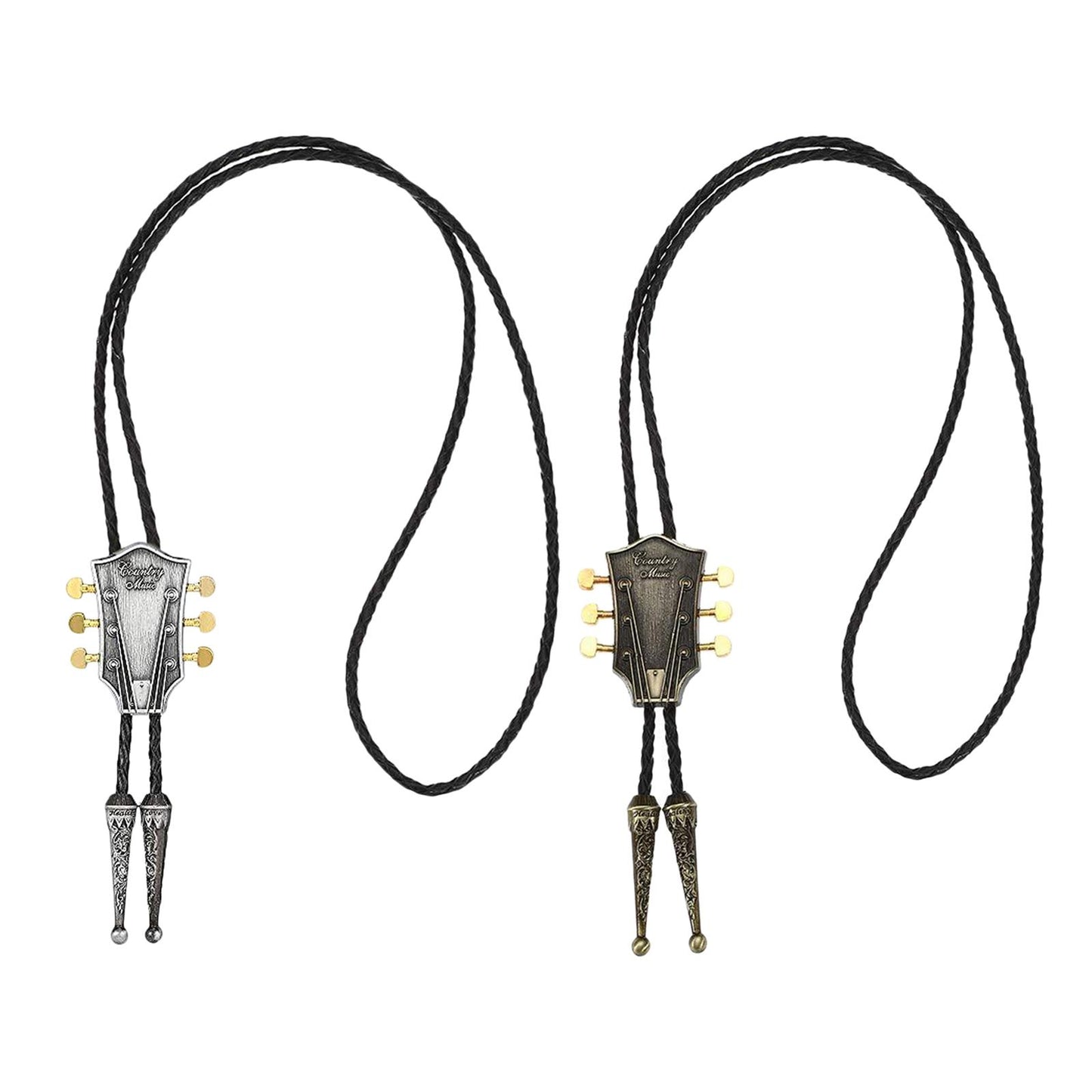 Guitar Head Bolo Tie Wedding Necklace PU Leather Rope Western Cowboy Copper