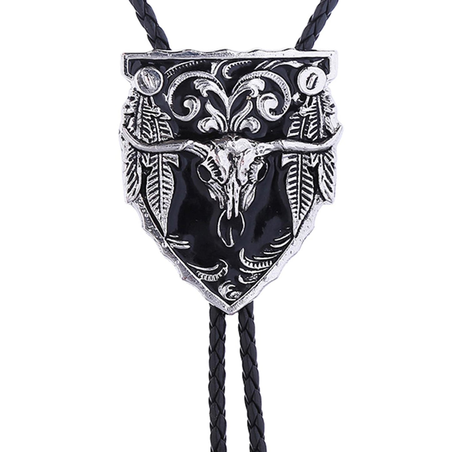Mens Bolo Tie Necklace Pendant Fancy Charm Jewelry Fashion Accessory Black