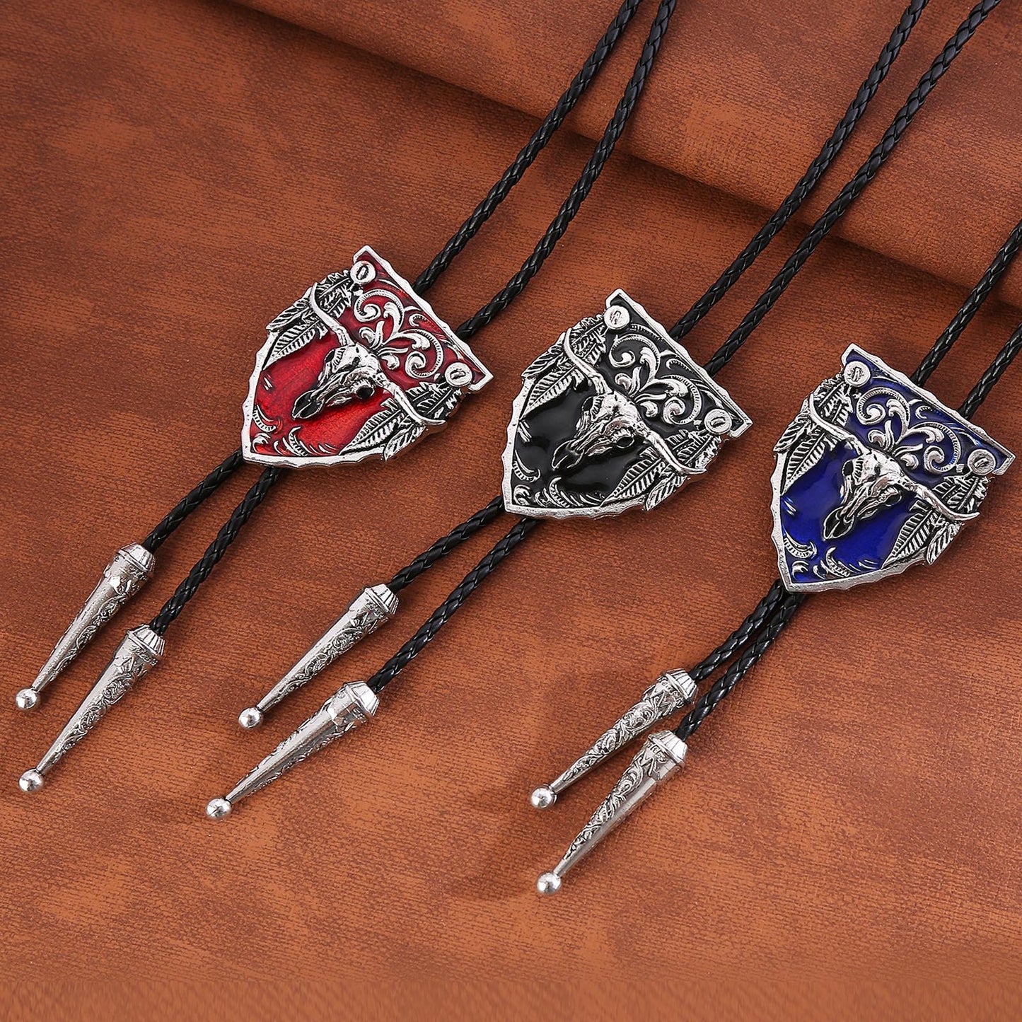 Mens Bolo Tie Necklace Pendant Fancy Charm Jewelry Fashion Accessory Black