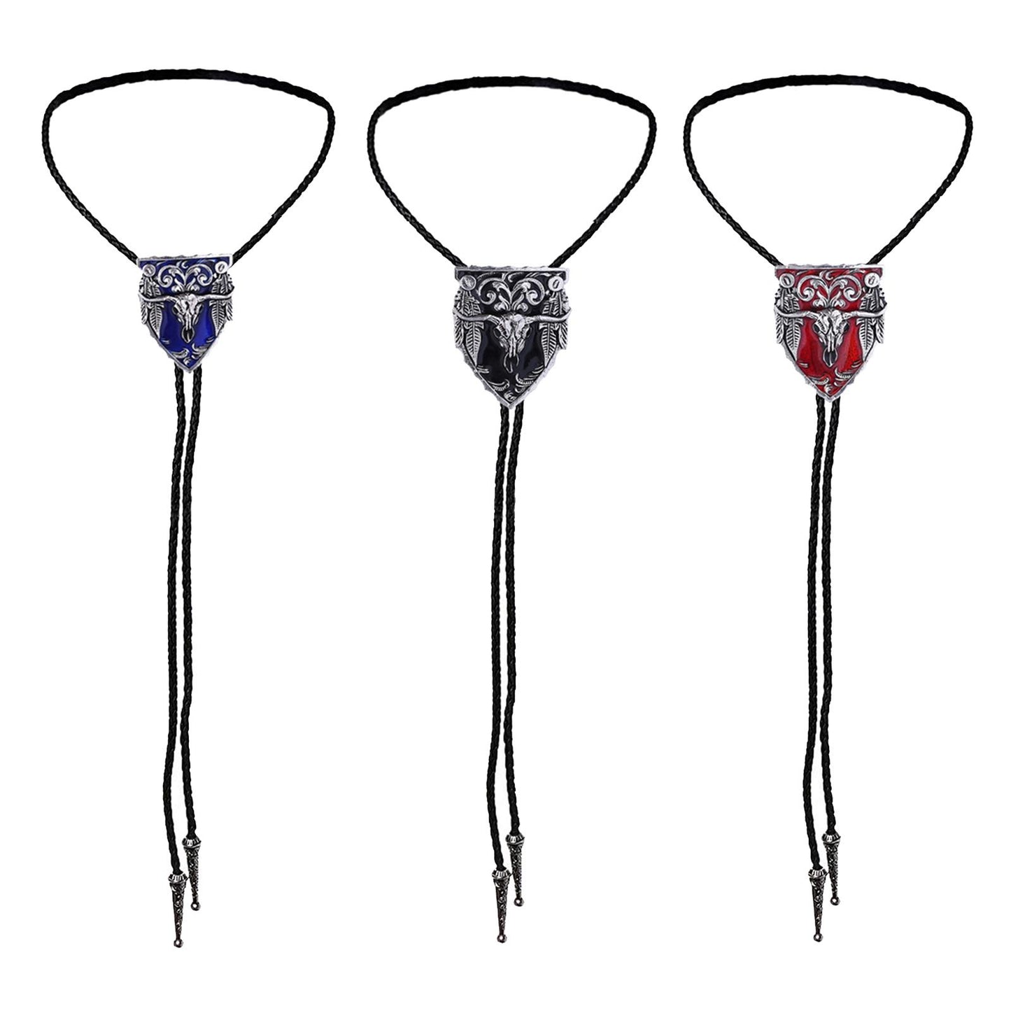Mens Bolo Tie Necklace Pendant Fancy Charm Jewelry Fashion Accessory Black