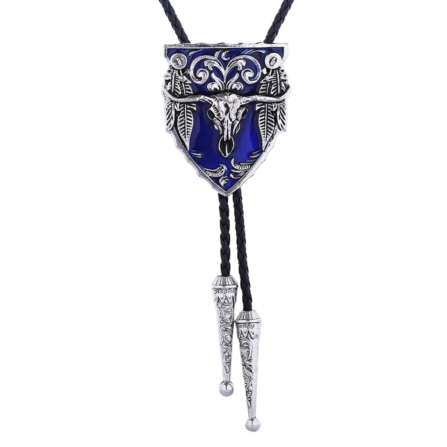 Mens Bolo Tie Necklace Pendant Fancy Charm Jewelry Fashion Accessory Blue