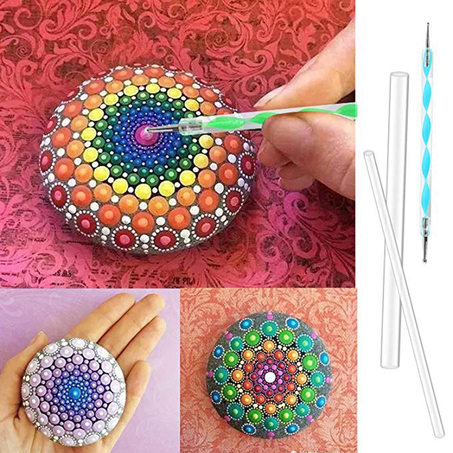47Pcs Mandala Dotting Tools Art For Rock Painting Kit Dot Pen Paint Stencil
