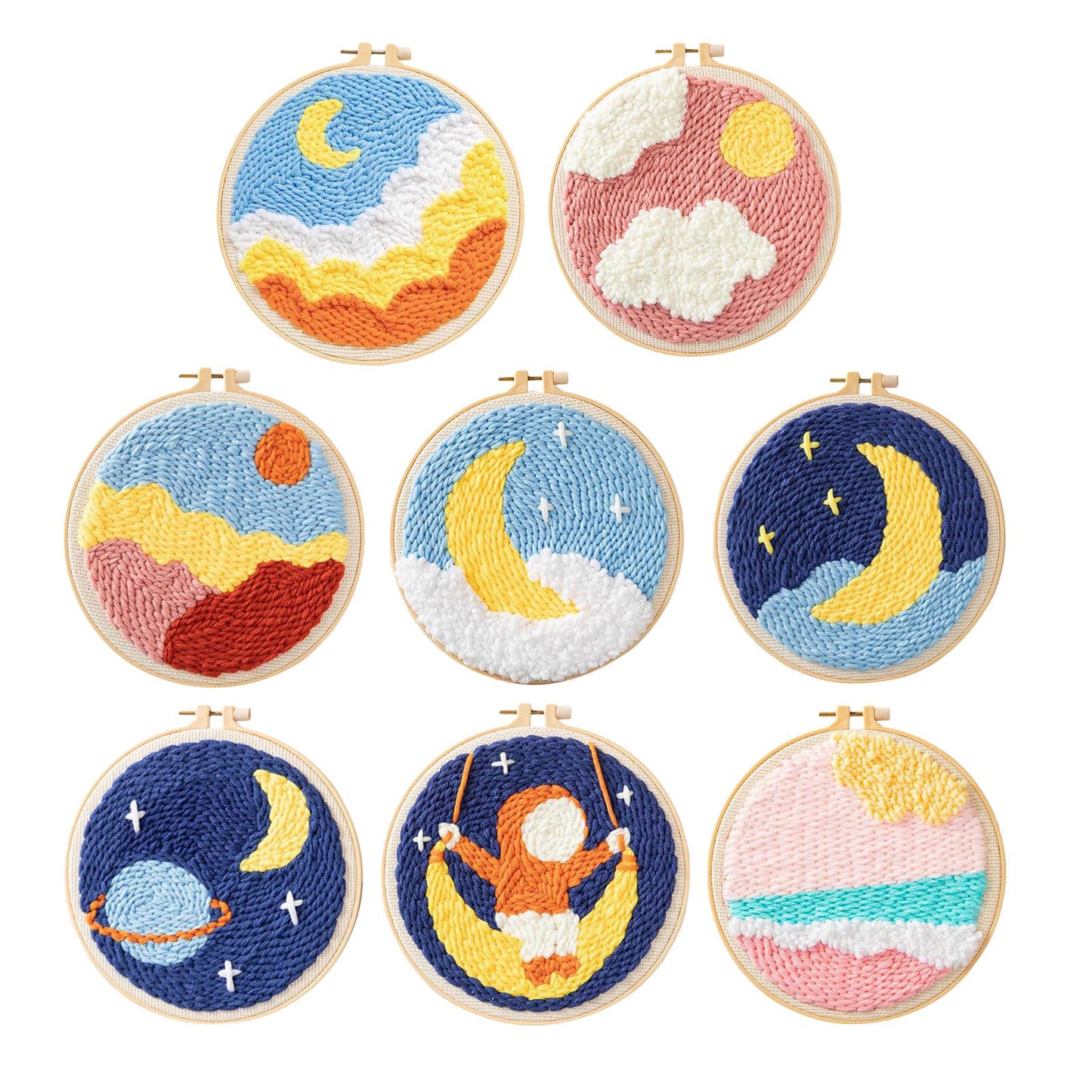 Moon Star Punch Needle Kit Soft Yarn DIY Needlework Embroidery Craft A