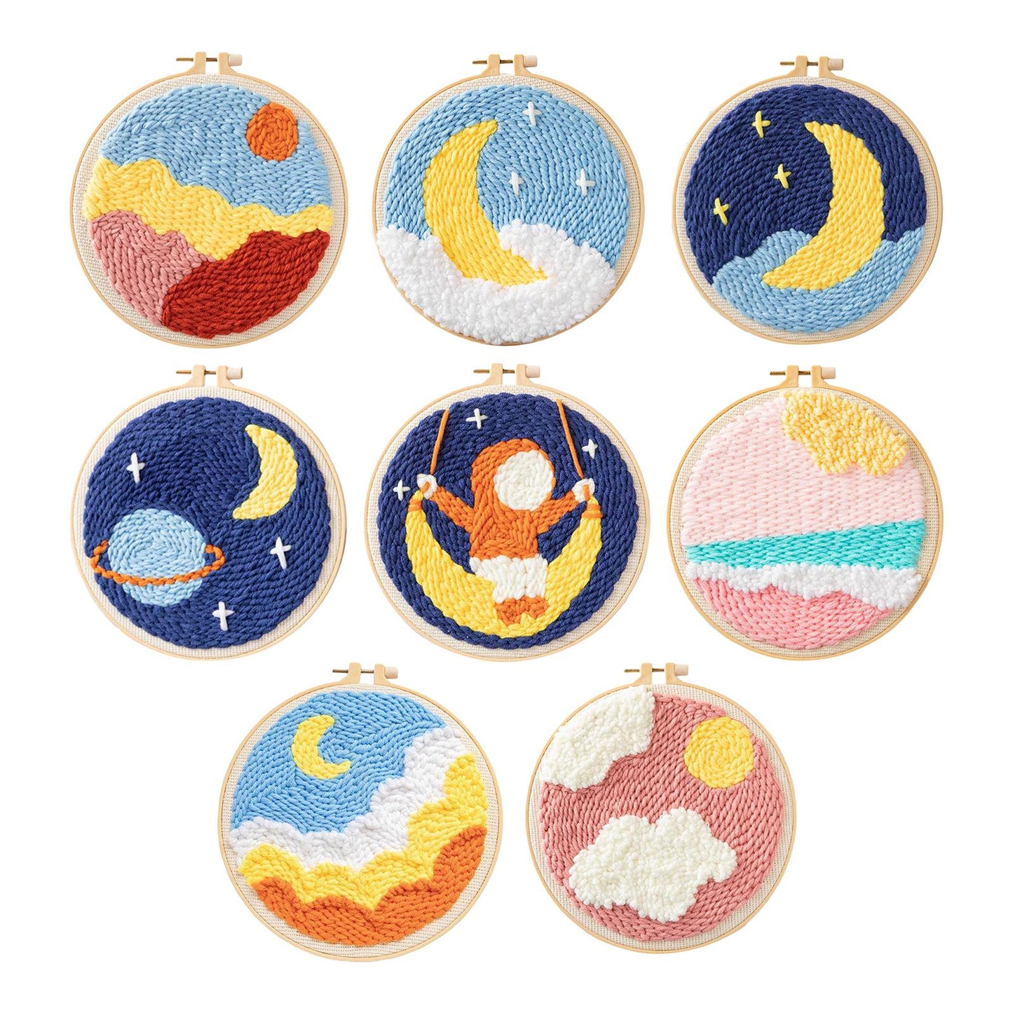 Moon Star Punch Needle Kit Soft Yarn DIY Needlework Embroidery Craft A