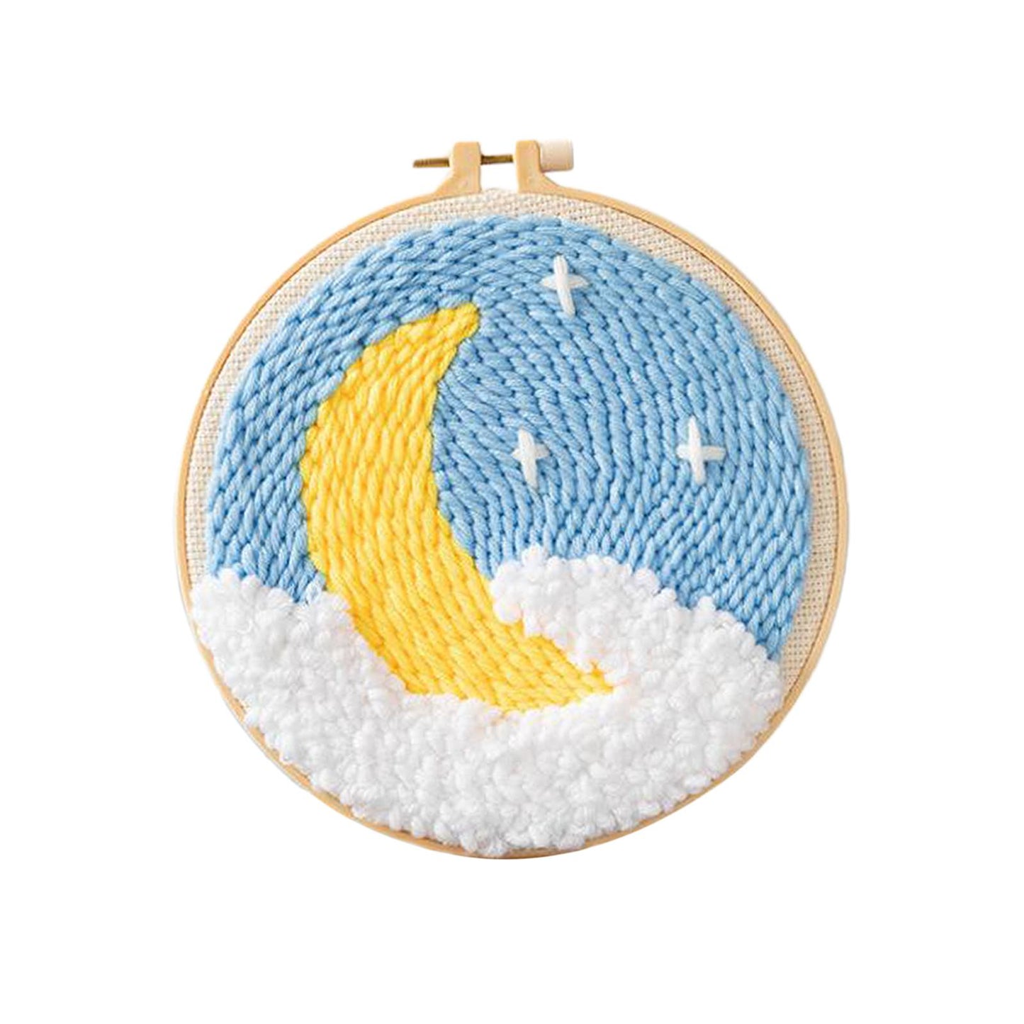 Moon Star Punch Needle Kit Soft Yarn DIY Needlework Embroidery Craft D