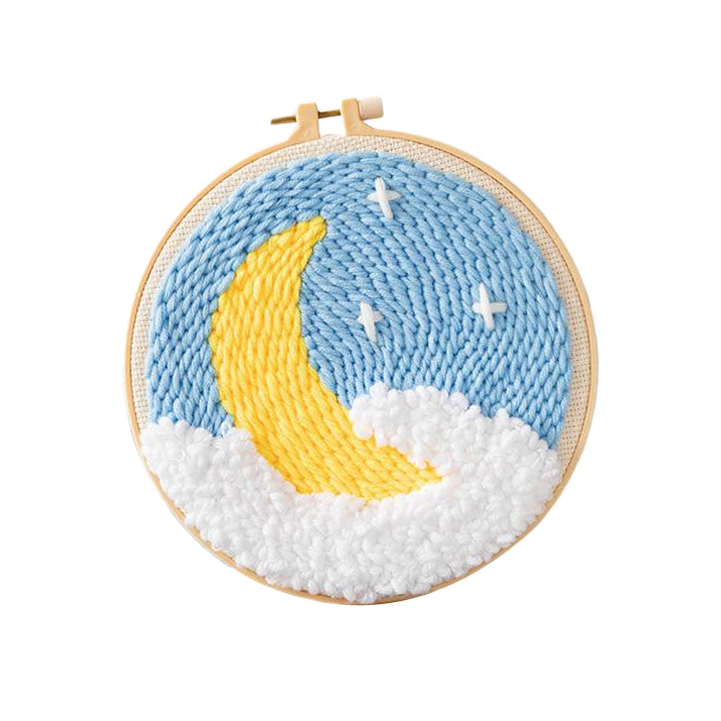 Moon Star Punch Needle Kit Soft Yarn DIY Needlework Embroidery Craft D