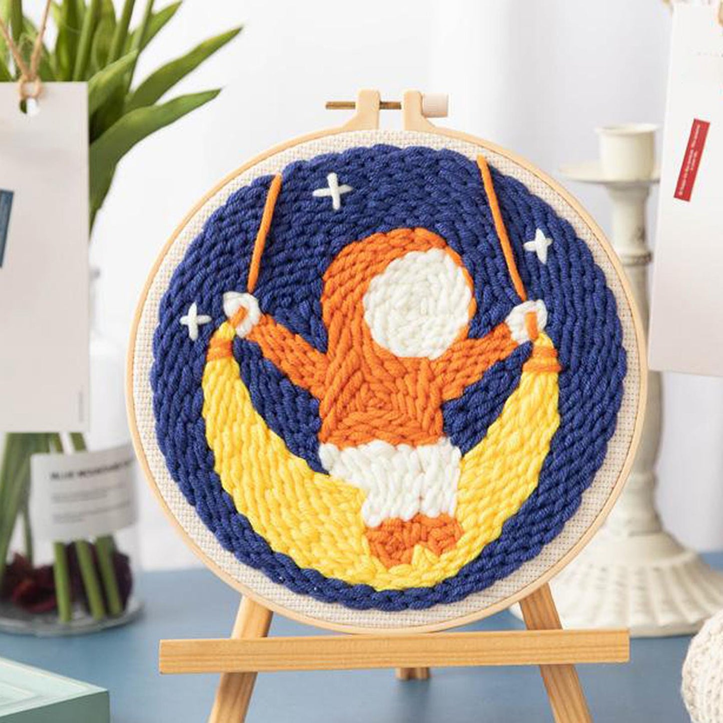 Moon Star Punch Needle Kit Soft Yarn DIY Needlework Embroidery Craft G