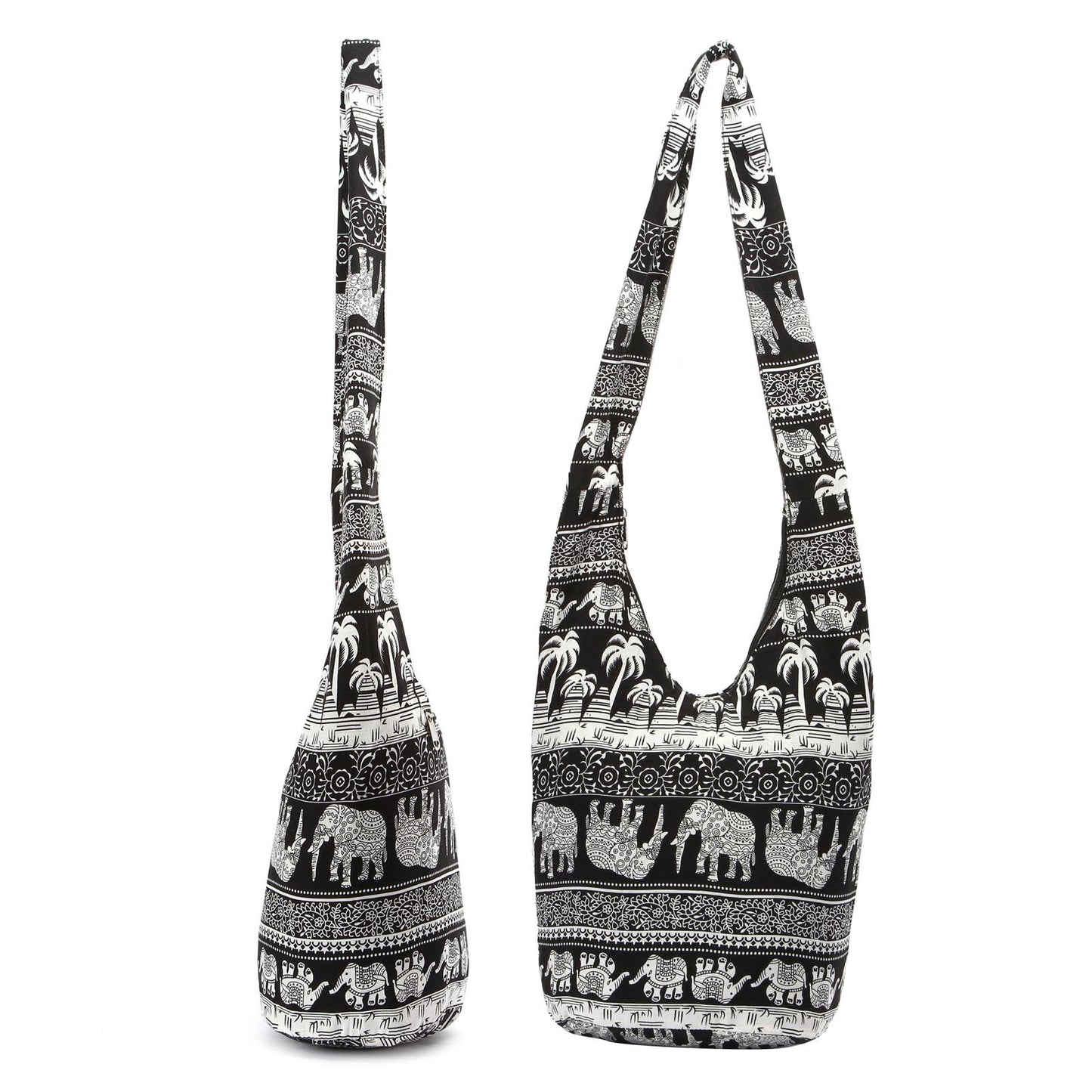 Bohemian Cotton Hippie Crossbody Bag Hobo Sling Bag Messenger Shoulder Bags Black