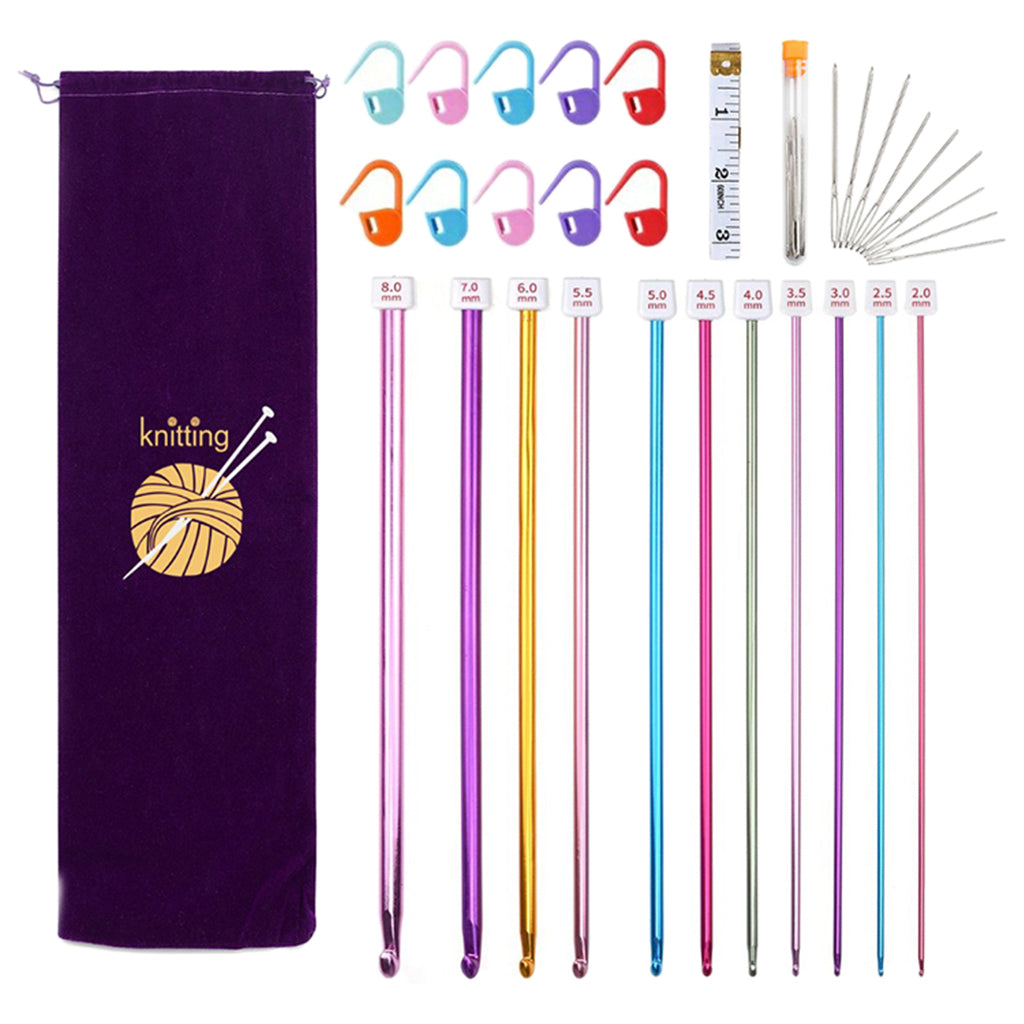 32x Stainless Crochet Hooks Needles Knitting Set Weave Craft Yarn Multicolor