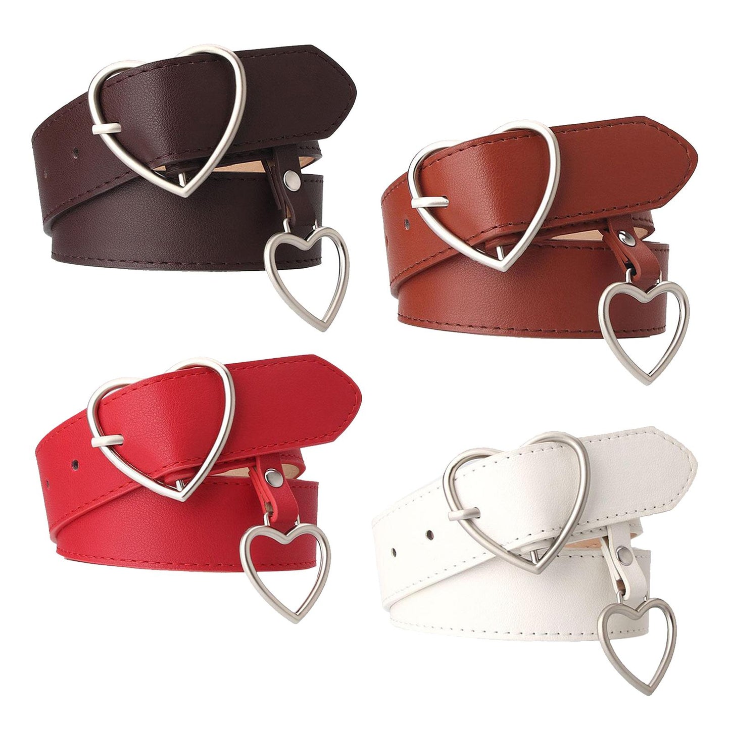Heart Shape Women Belts Leather Waist Band Jeans Pants Dress Belts Red