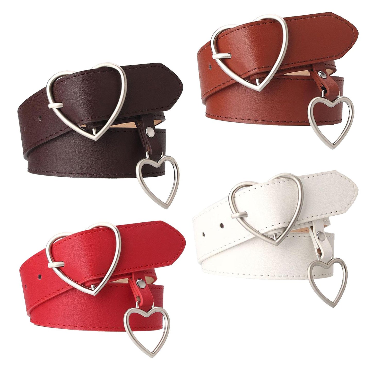 Heart Shape Women Belts Leather Waist Band Jeans Pants Dress Belts Red