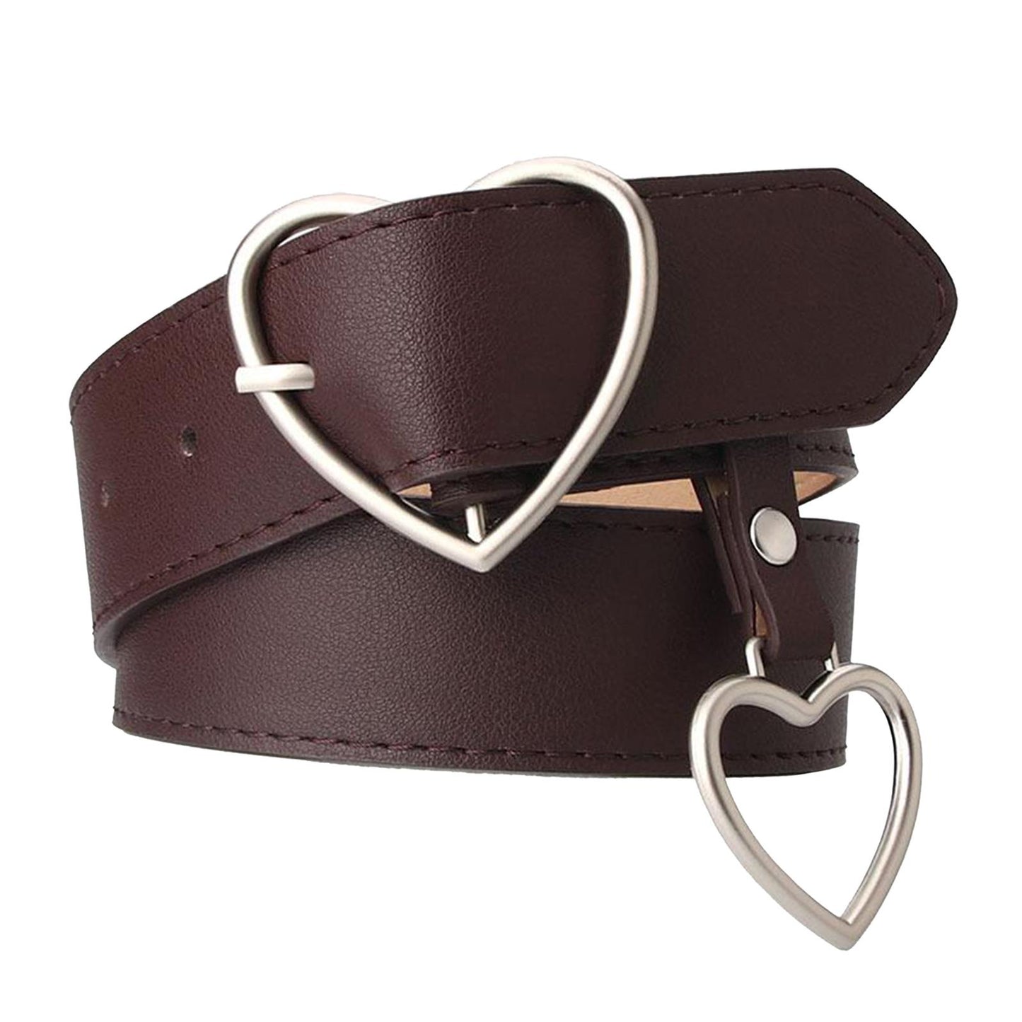 Heart Shape Women Belts Leather Waist Band Jeans Pants Dress Belts Coffee