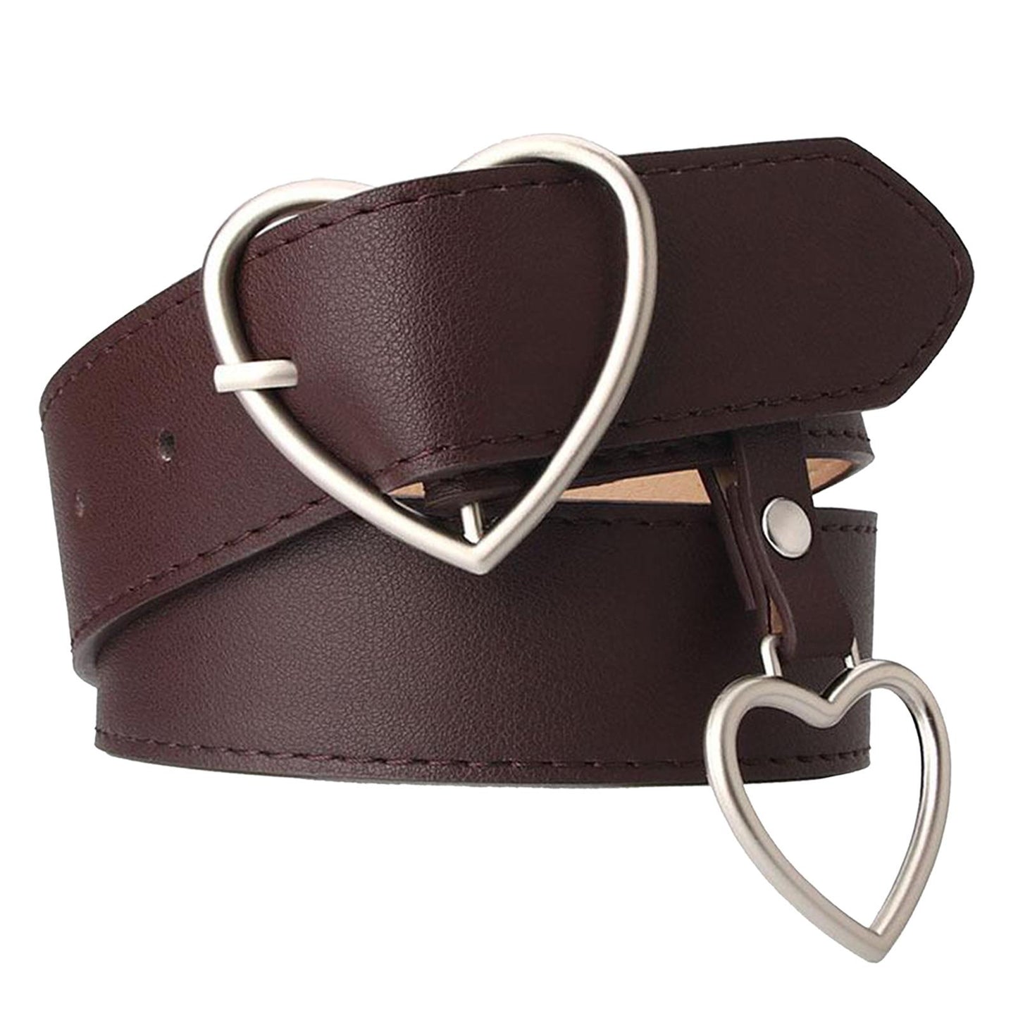 Heart Shape Women Belts Leather Waist Band Jeans Pants Dress Belts Coffee