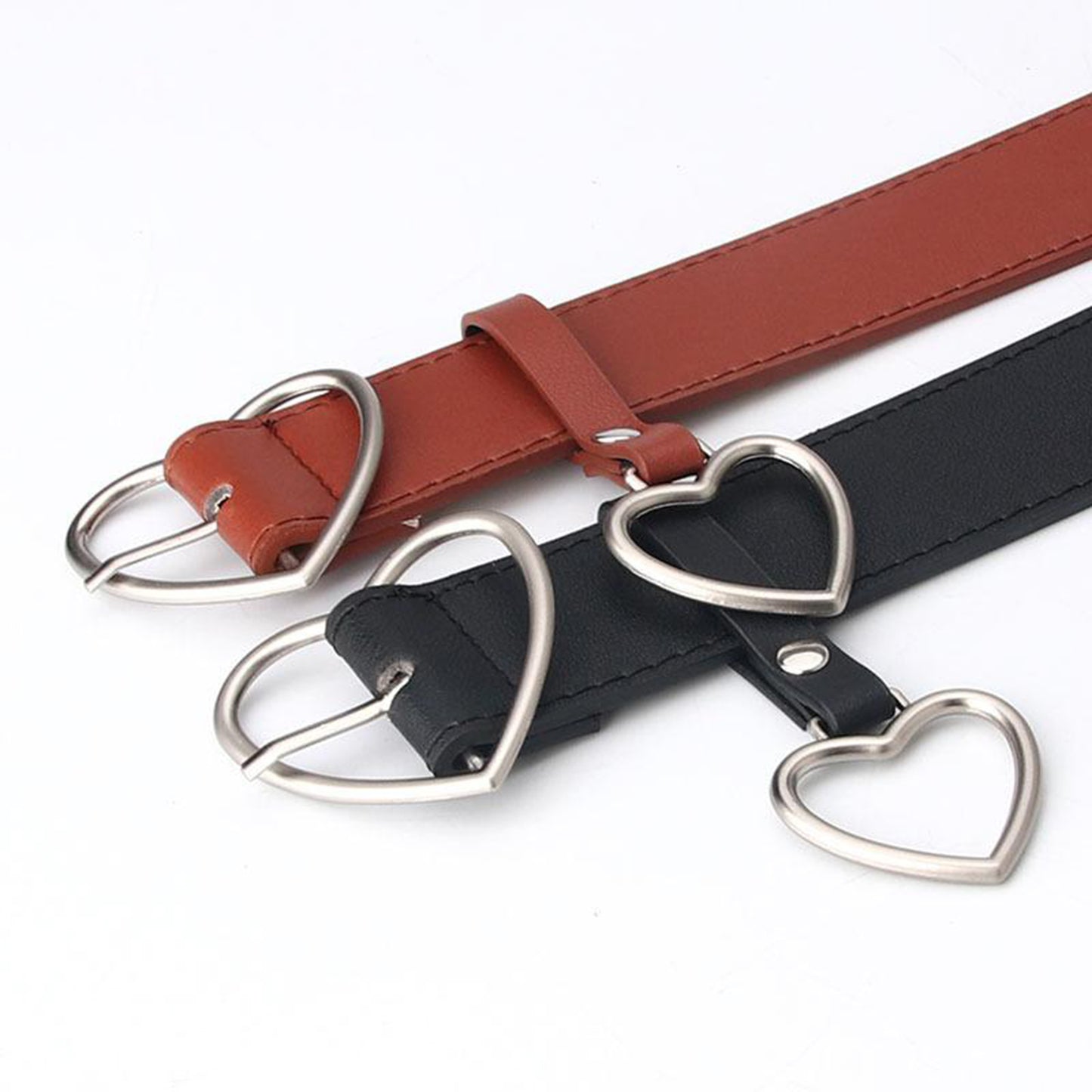 Heart Shape Women Belts Leather Waist Band Jeans Pants Dress Belts Coffee