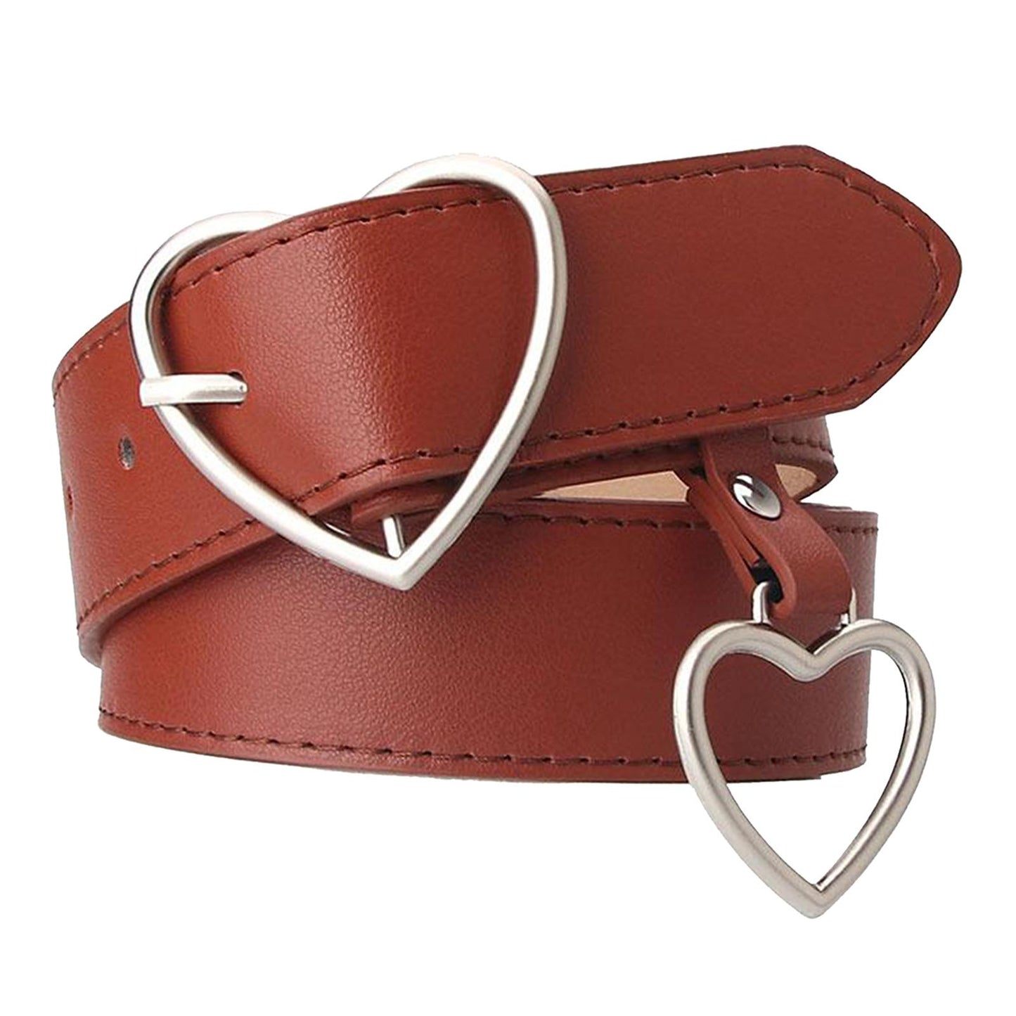 Heart Shape Women Belts Leather Waist Band Jeans Pants Dress Belts Brown