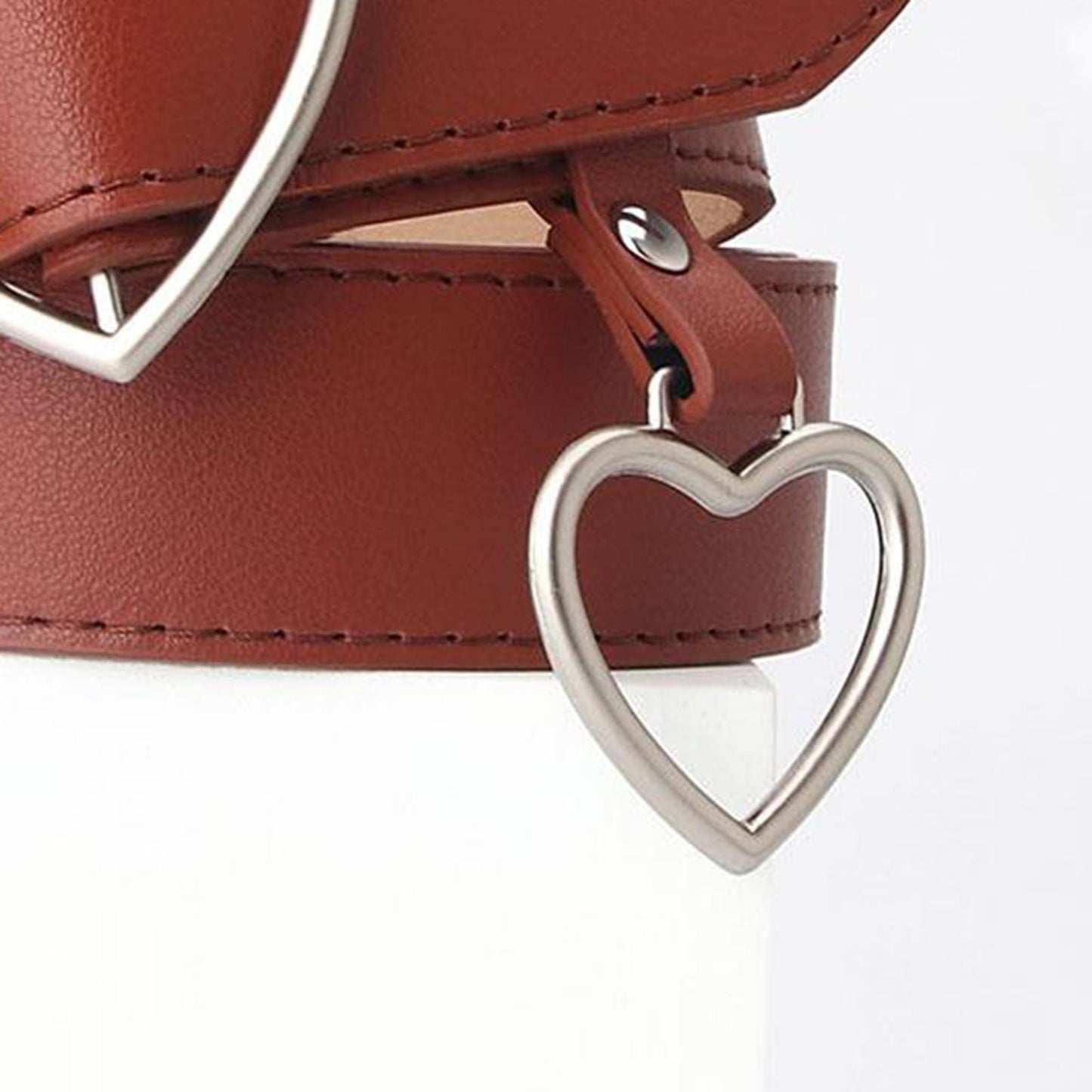 Heart Shape Women Belts Leather Waist Band Jeans Pants Dress Belts Brown