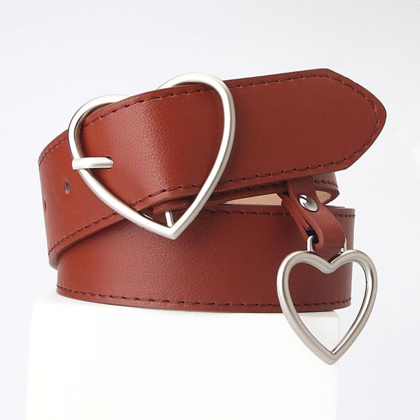 Heart Shape Women Belts Leather Waist Band Jeans Pants Dress Belts Brown
