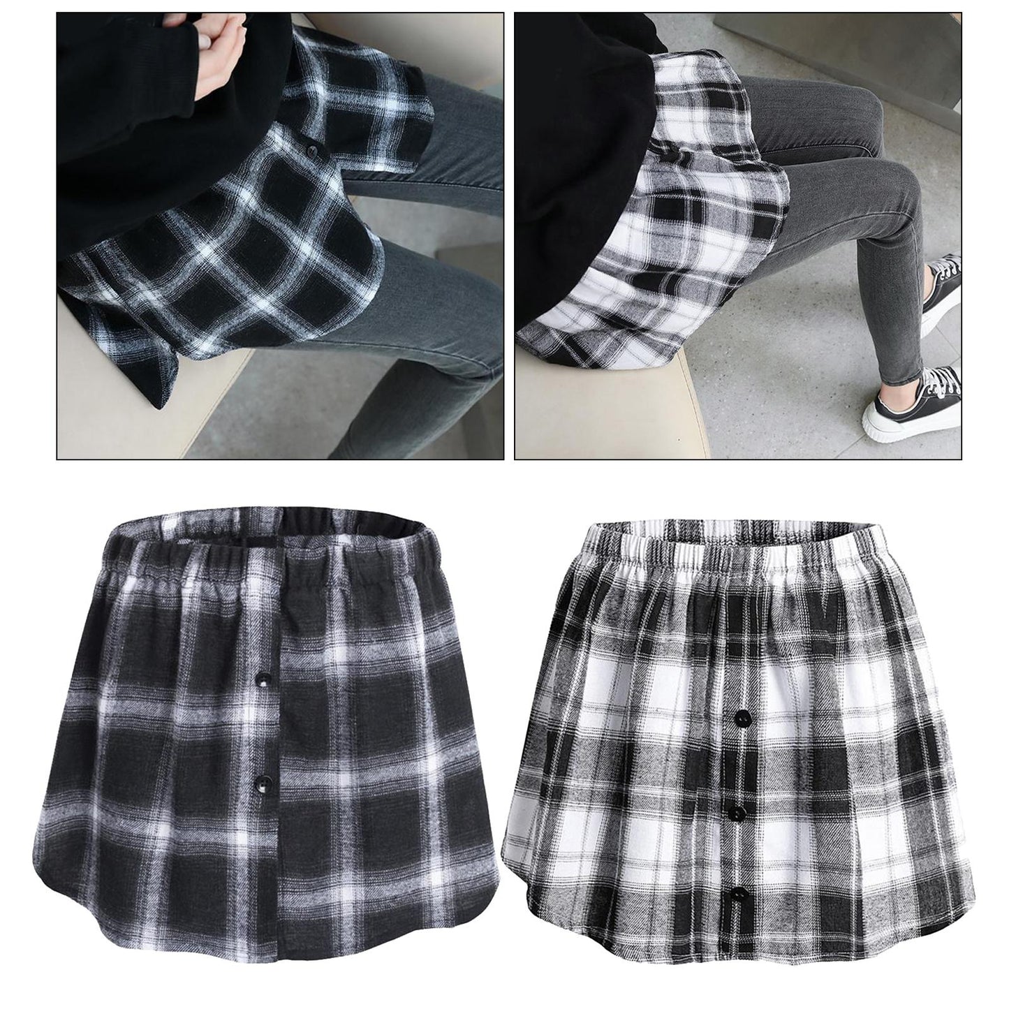 Plaid Half Skirt Girls T-Shirt Hoodies False Bottom Extender Down Black
