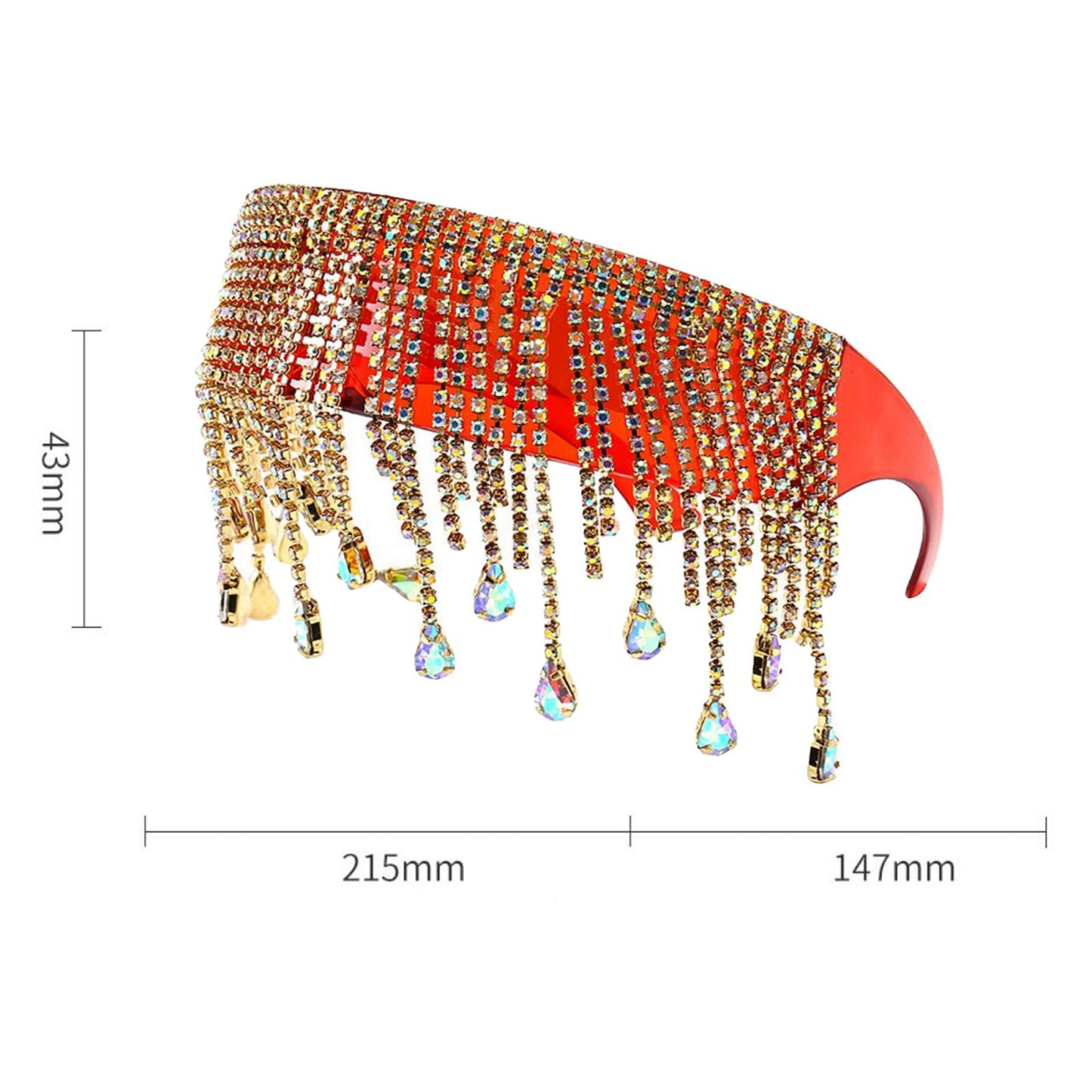 Crystal Sunglasses Tassel Pendants Frameless UV400 Club Eyewear Shade Red