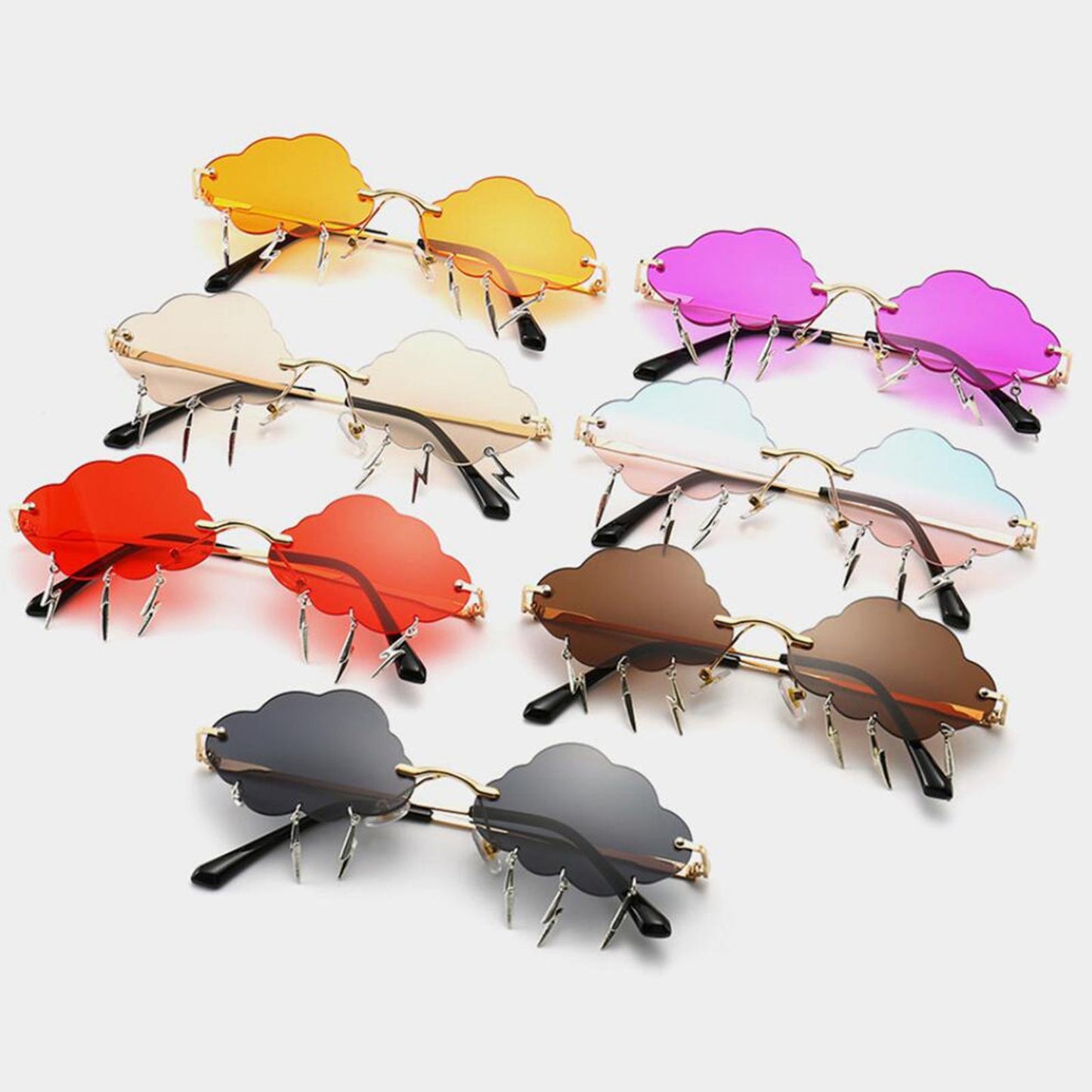 Cloud Sunglasses Lightning Tassel Pendants Colored Lens Eyewear Champagne