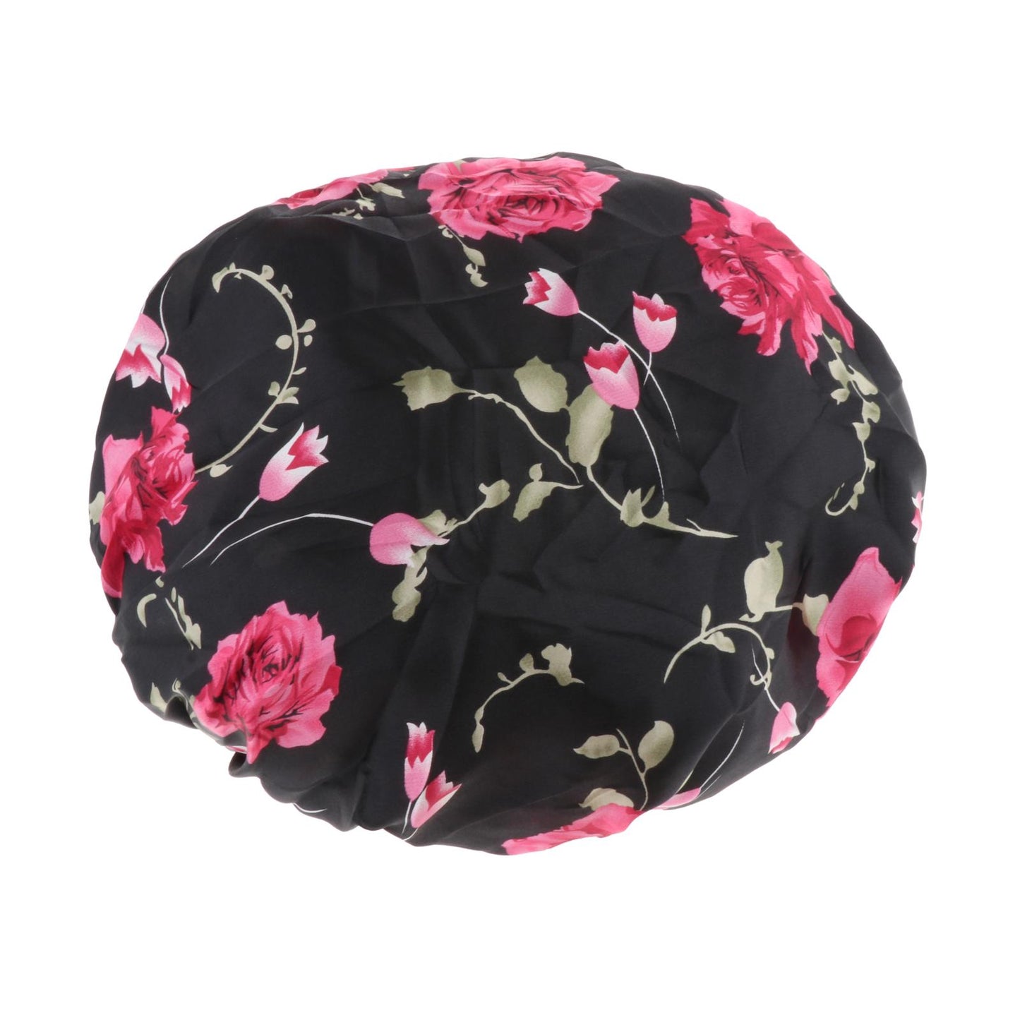 Satin Women Sleep Cap Night Wrap Elastic Sleeping Bonnet Safflower On Black