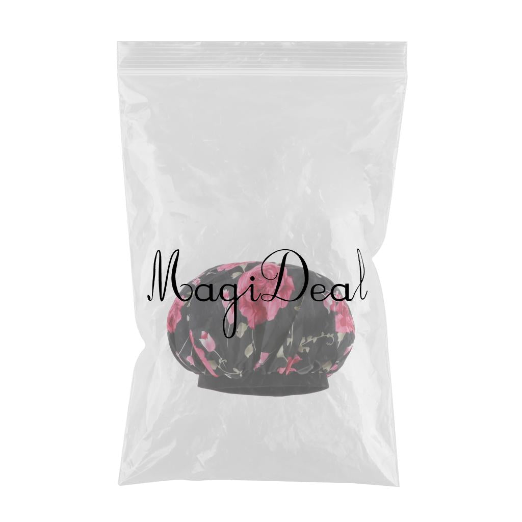 Satin Women Sleep Cap Night Wrap Elastic Sleeping Bonnet Safflower On Black