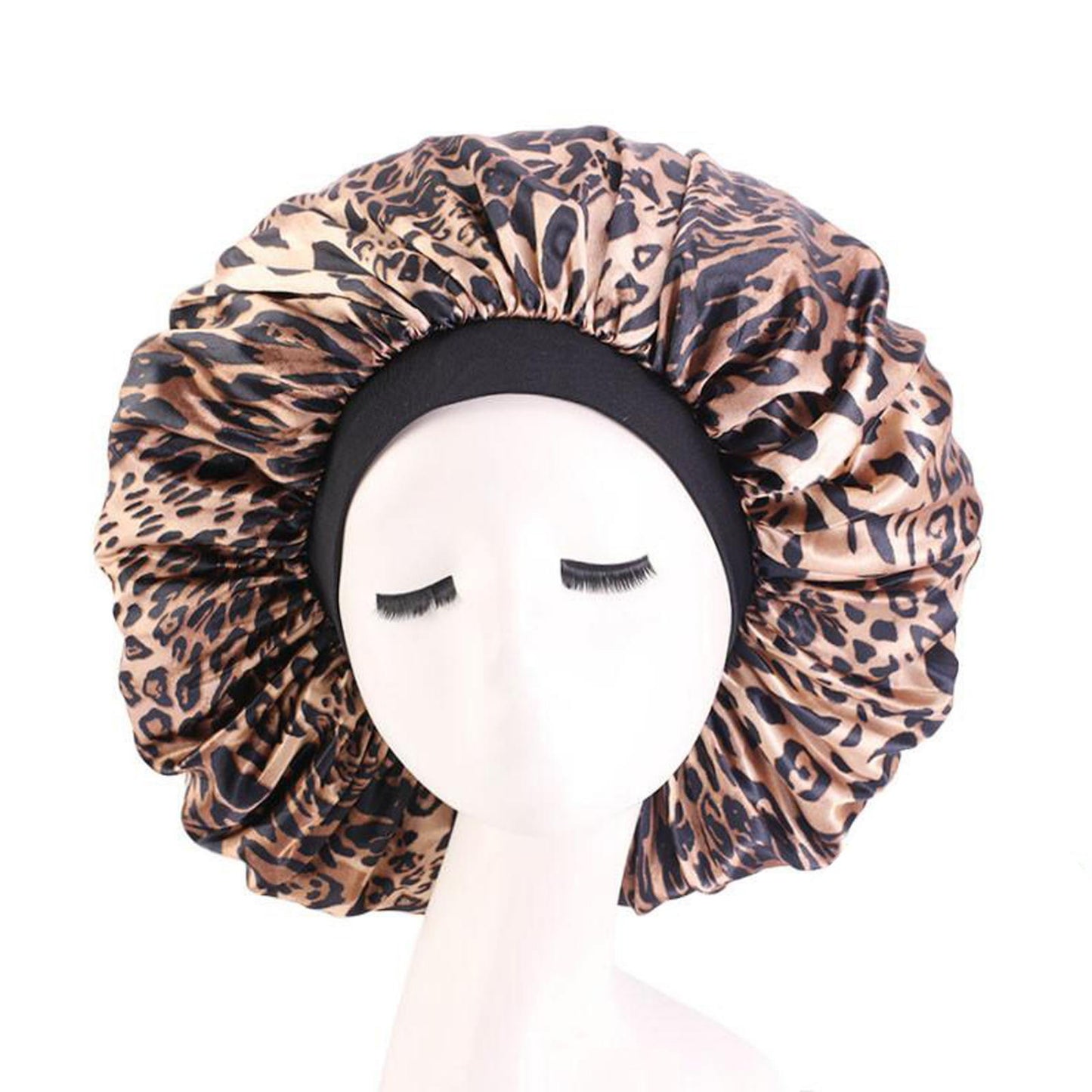 Satin Women Sleep Cap Night Wrap Elastic Sleeping Bonnet Leopard