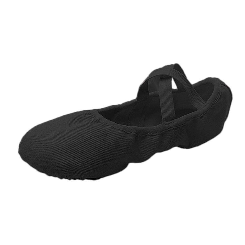 Canvas Ballet Slipper Split-Sole Shoes Fitness Gymnastics Flats Black_32