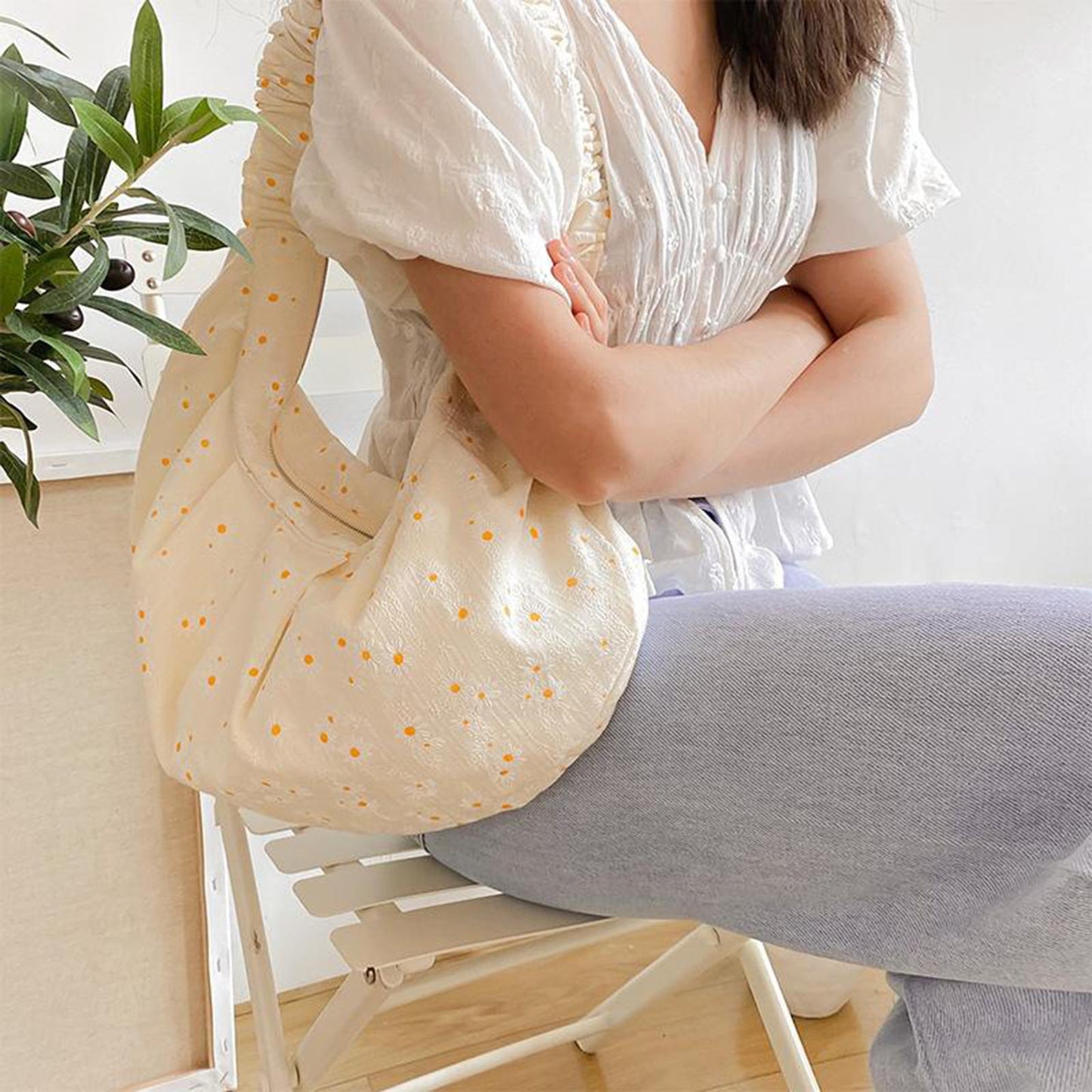 Shopping Shoulder Tote Shopper Bags Cotton Canvas Daisy Satchel Bag Style 1