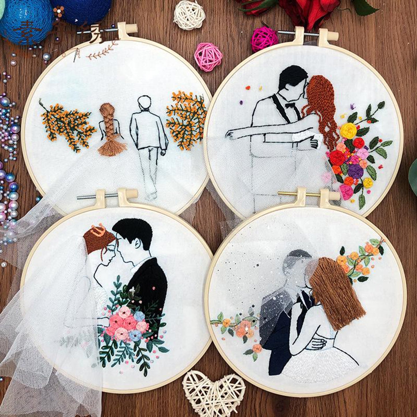 Needle Embroidery Kit with Basic Tools Wedding Valentine's Day Decoration A